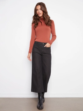 Softened Denim Material Fade Resistant Wash Printed Patch Pocket Flare Pants - Leopard