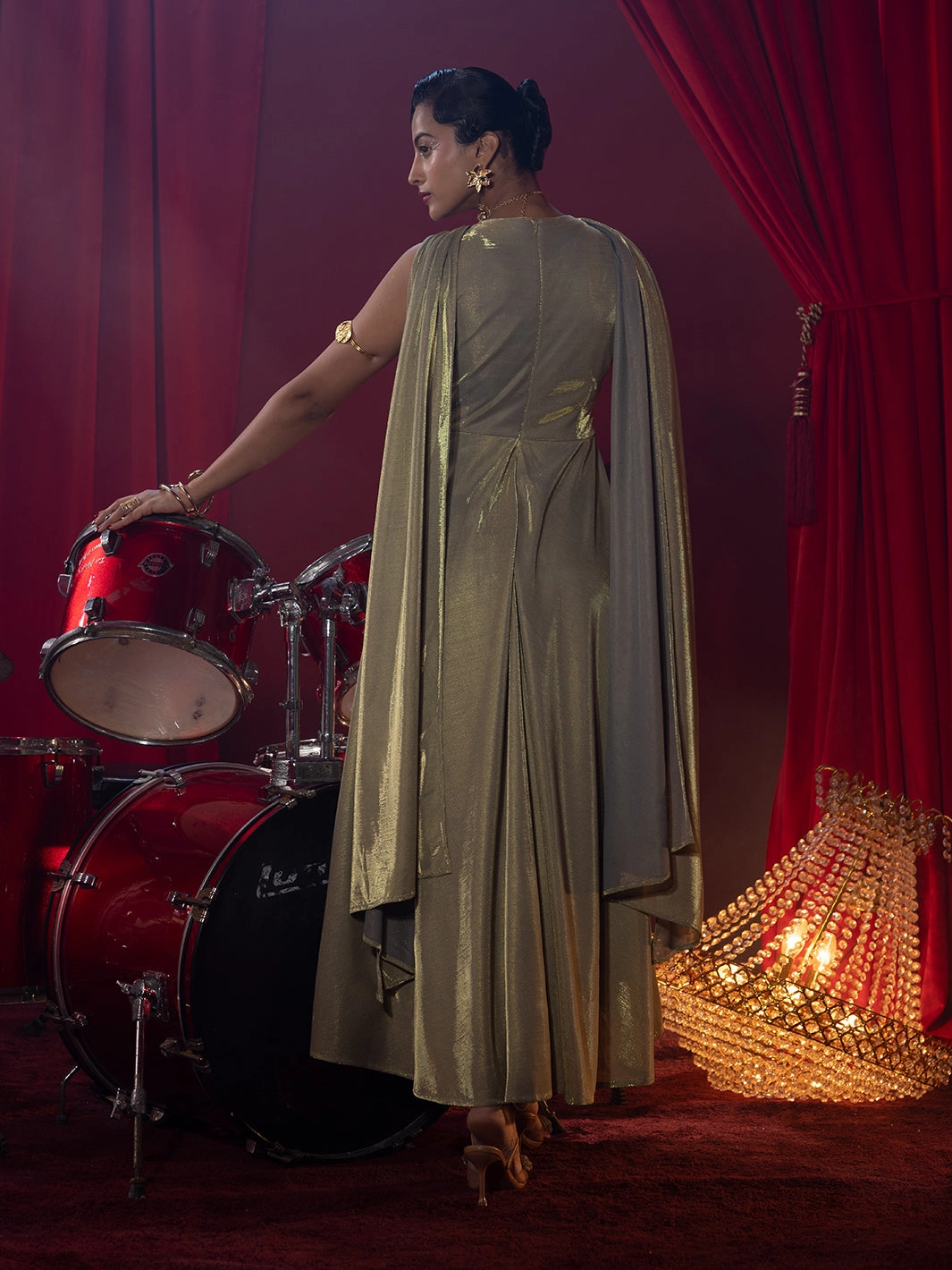 Donatella Golden Glow Evening Gown Maximalist-Trend Luxe Wear