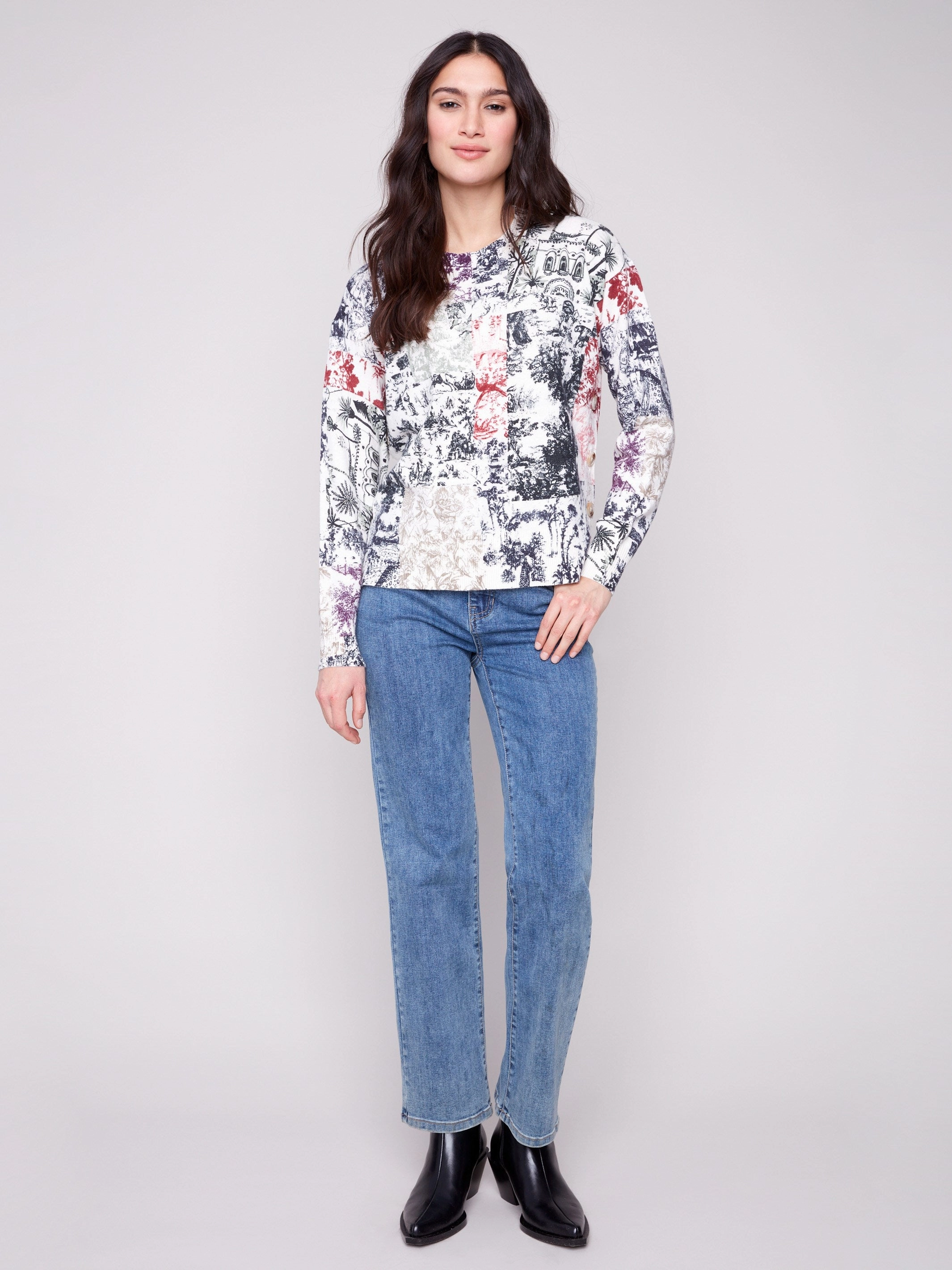 Printed Sweater With Side Buttons - Frame Style - conscious Hallway