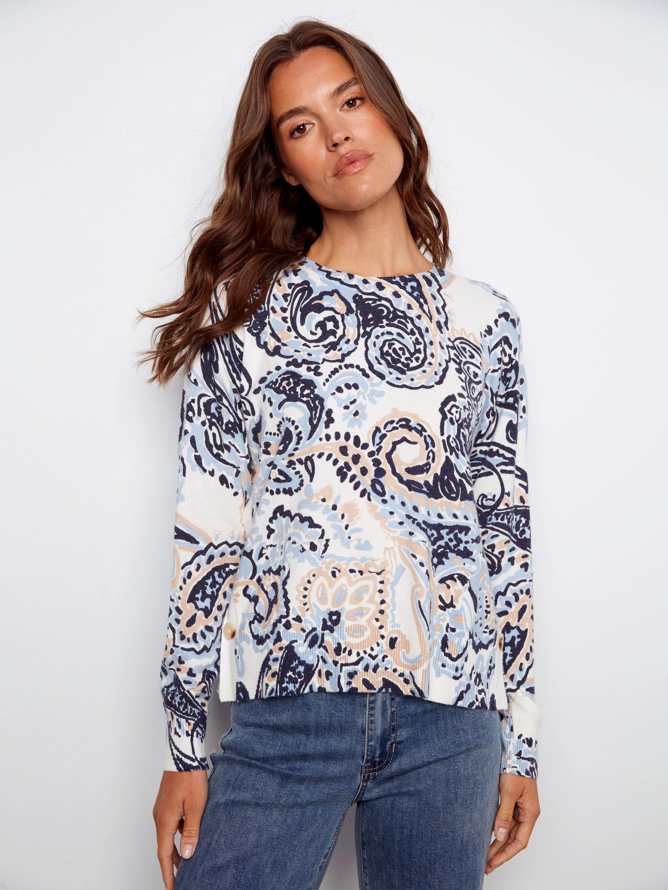 Polar region applique Printed Sweater With Side Buttons - Rococo