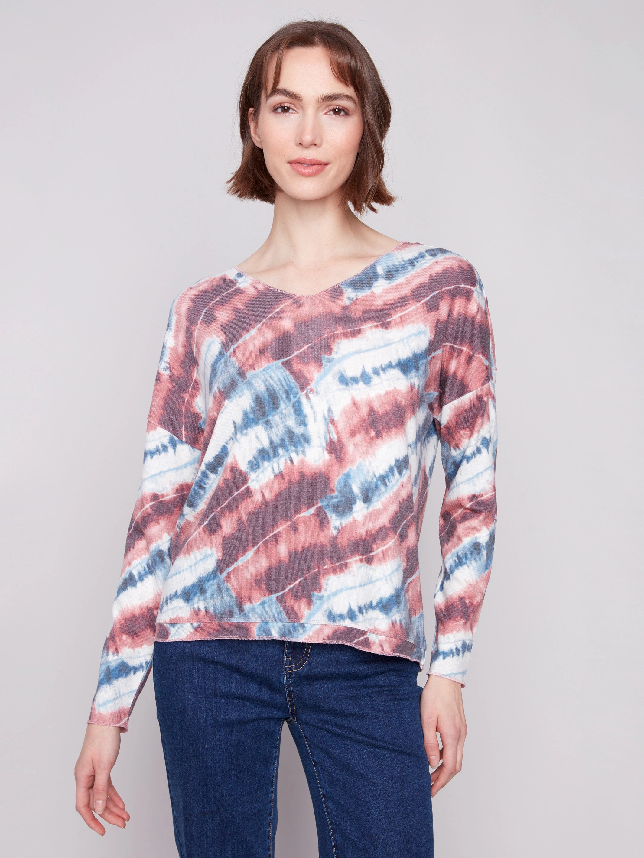 Printed V-neck Knit Top - Dreamy Pink runner