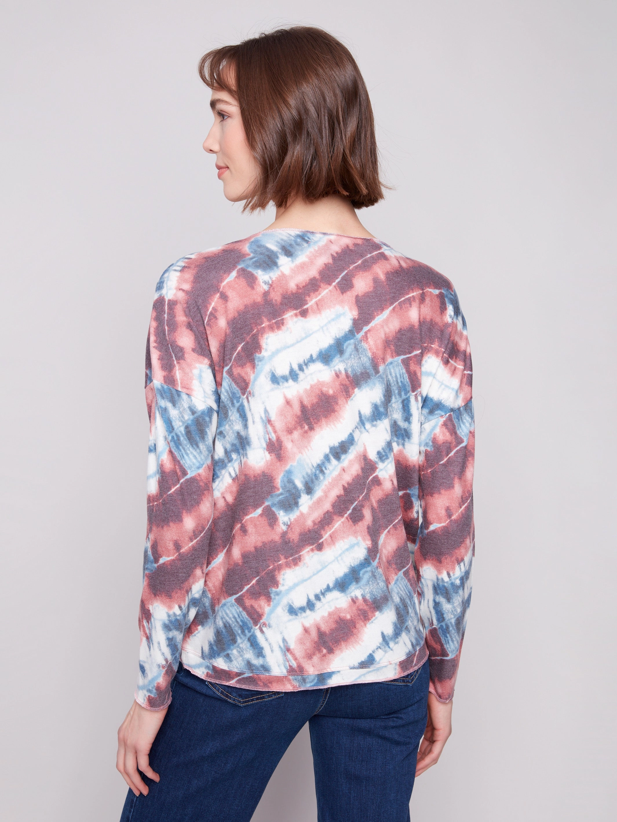 NonRestrictive Armholes Printed V-neck Knit Top - Dreamy Pink