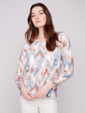 Printed V-Neck Sweater - Chevron Scoop neck nylon