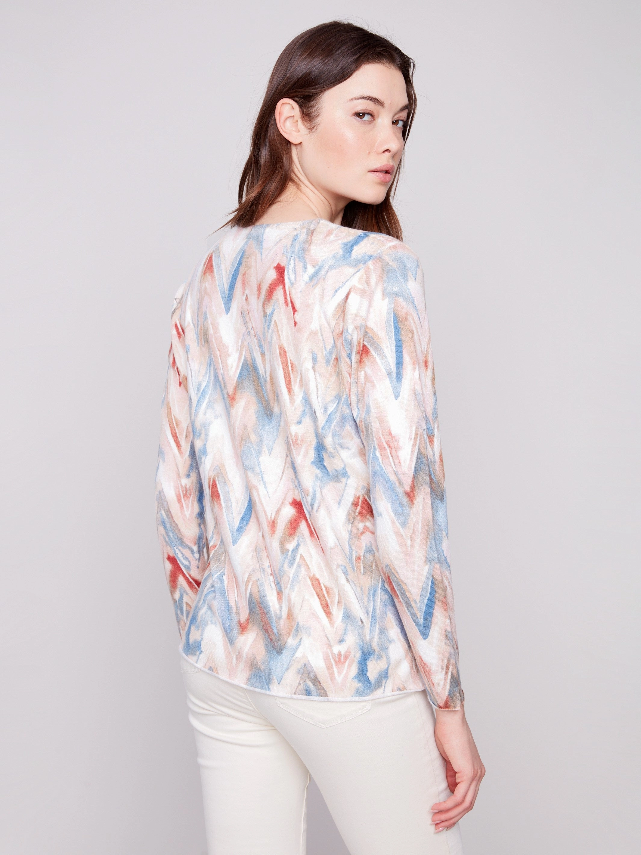 Printed V-Neck Sweater - Chevron Yoga - wear