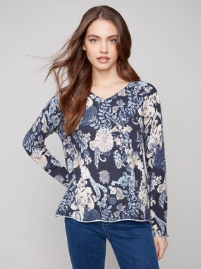 Breathable Underarm Design Printed V-Neck Sweater - Posh