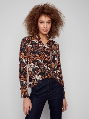 school wear Edgy Printed Viscose Button-Down Shirt With Twisted Front - Batik
