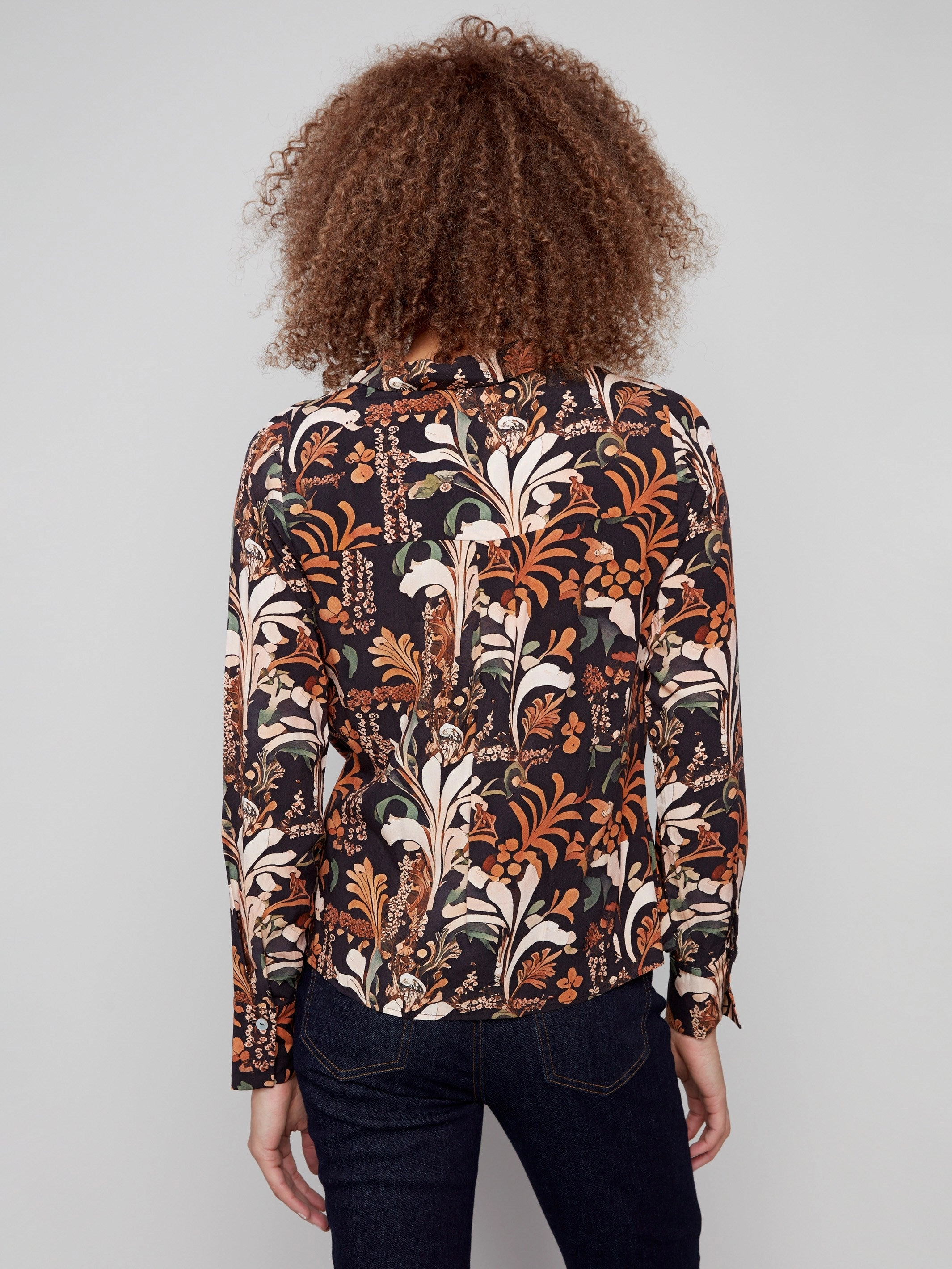 Party High End Product Printed Viscose Button-Down Shirt With Twisted Front - Batik