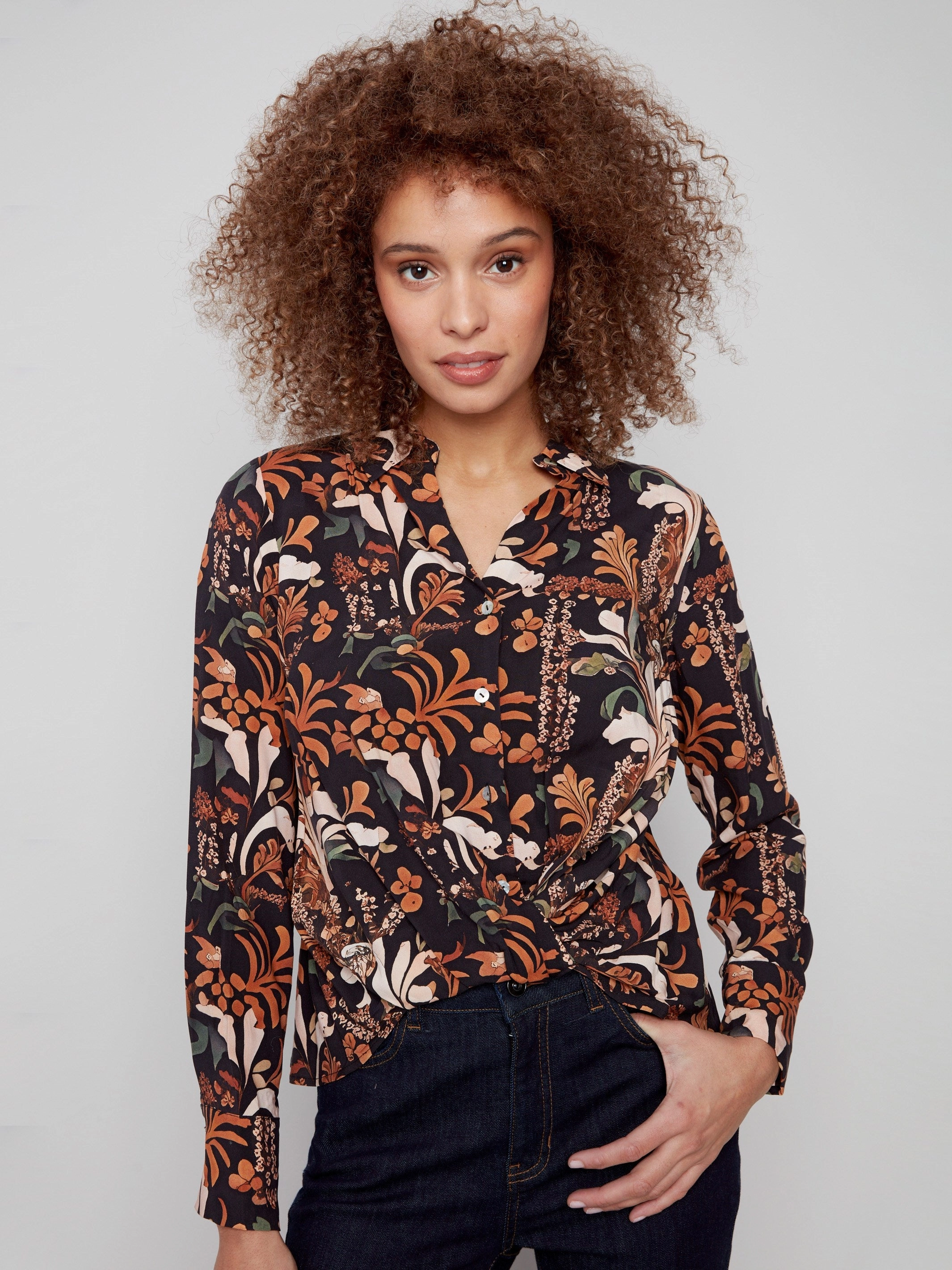 Maintenance Printed Viscose Button-Down Shirt With Twisted Front - Batik