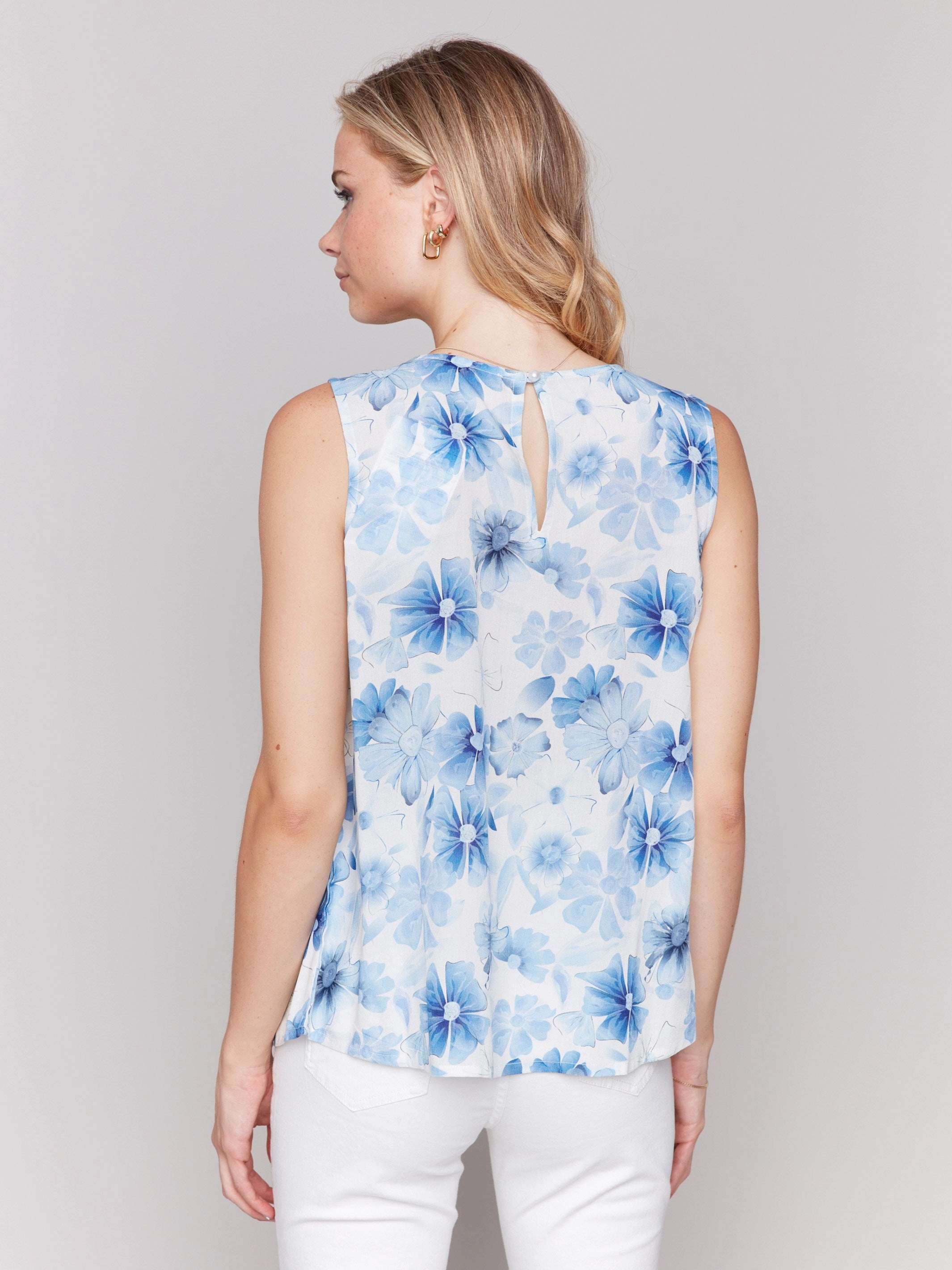 Quick Release Placket Printed Viscose Sleeveless Top - Celestial
