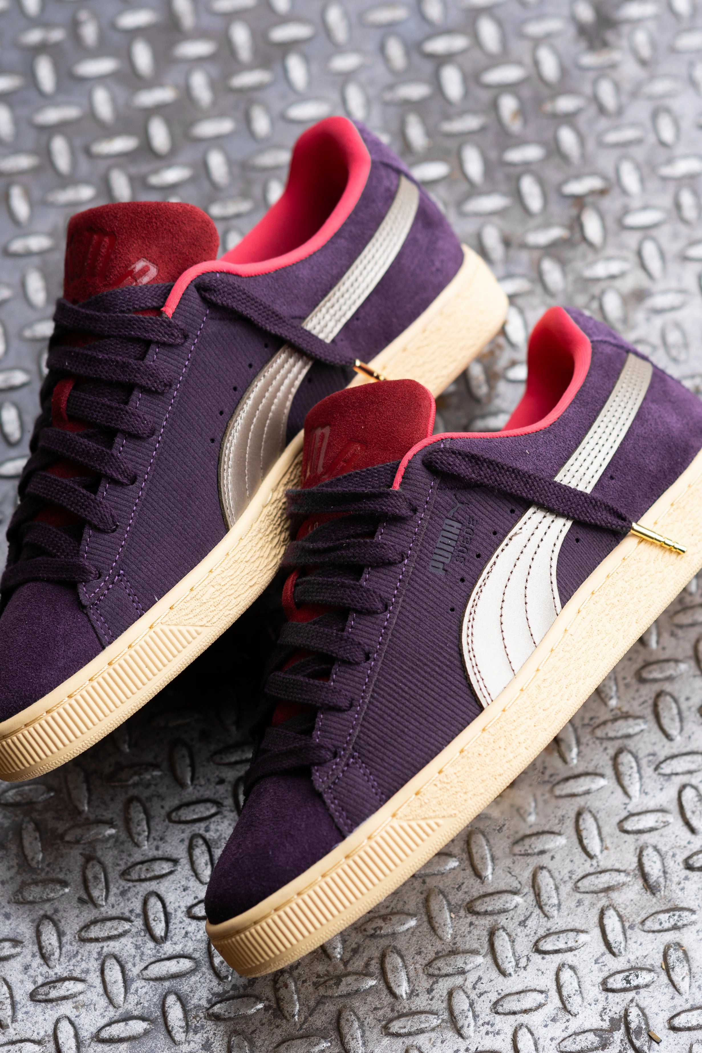 Retro Inspired Silhouette Pressure Dispersing Design Puma Suede Play Paris (Midnight Plum/Chamomile)