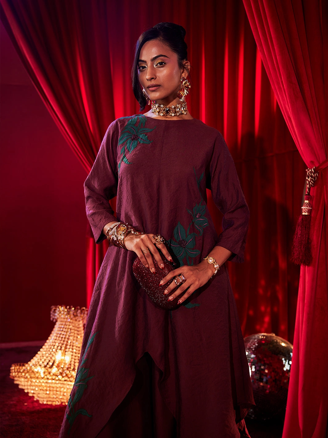 Lilia Wine Embroidered Co-ord set Day Fit