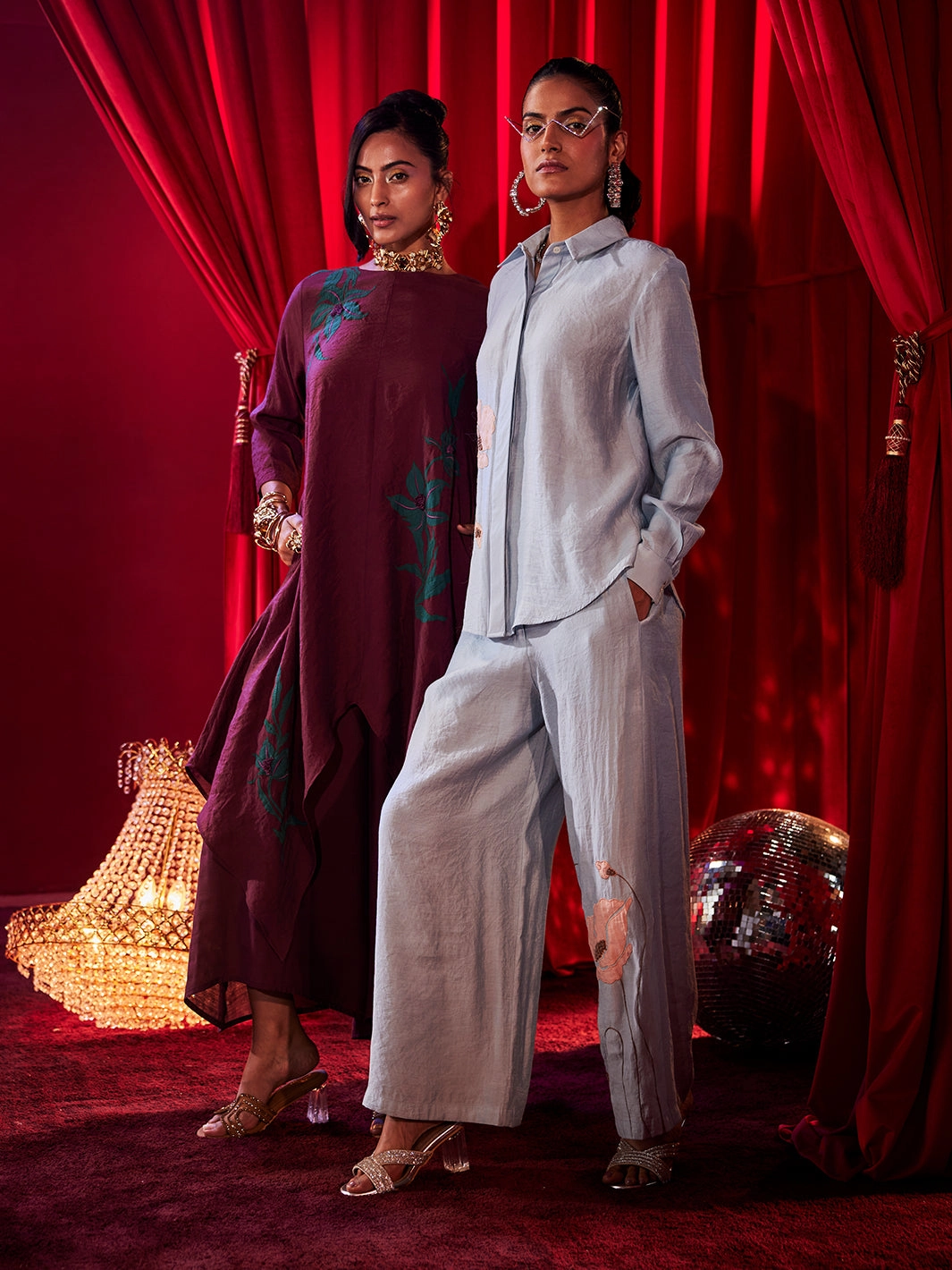 Lilia Wine Embroidered Co-ord set Comfy and Cozy