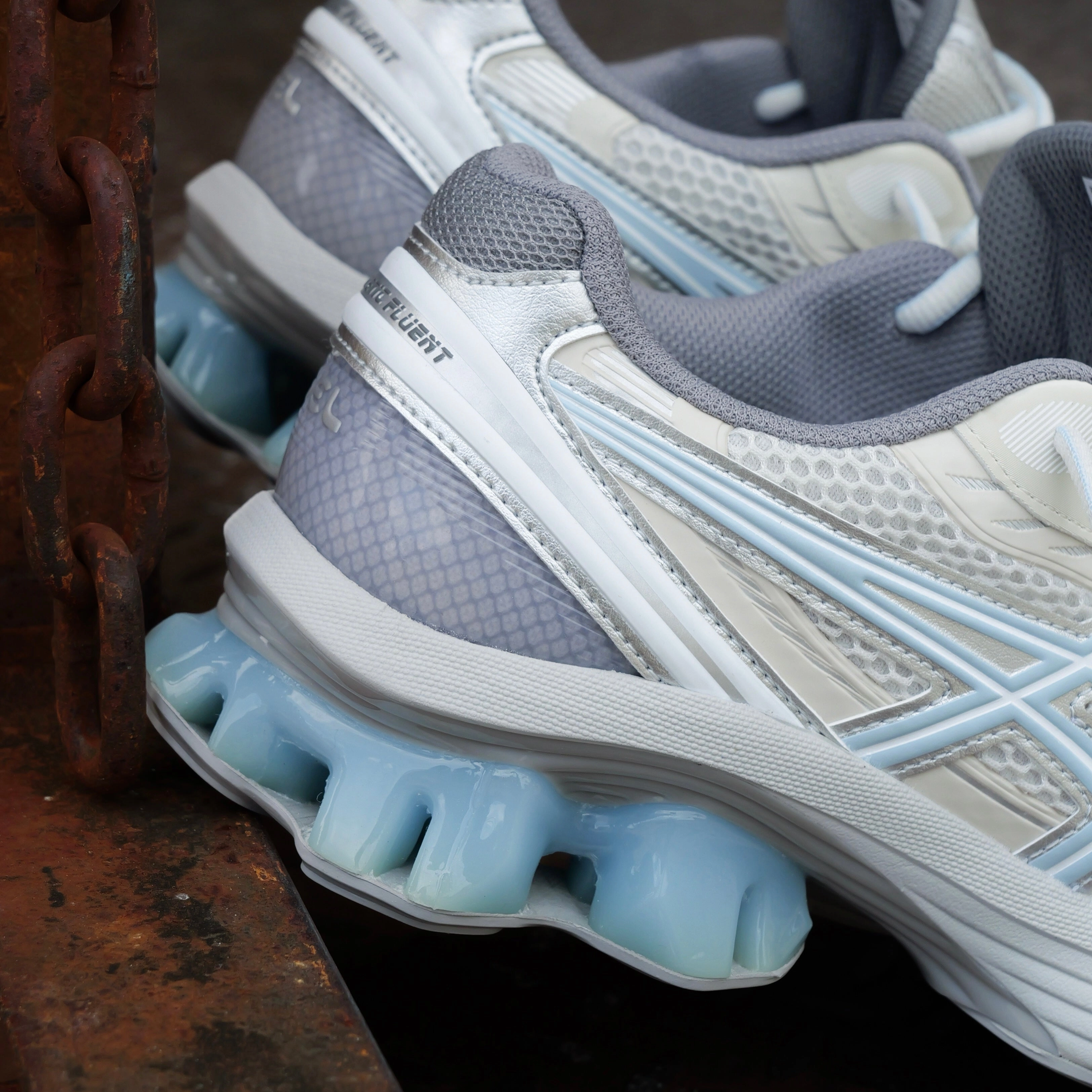 Mens Asics x EMMI Gel-Kinetic Fluent (Cream/Soft Sky) Slip Resistant Tread