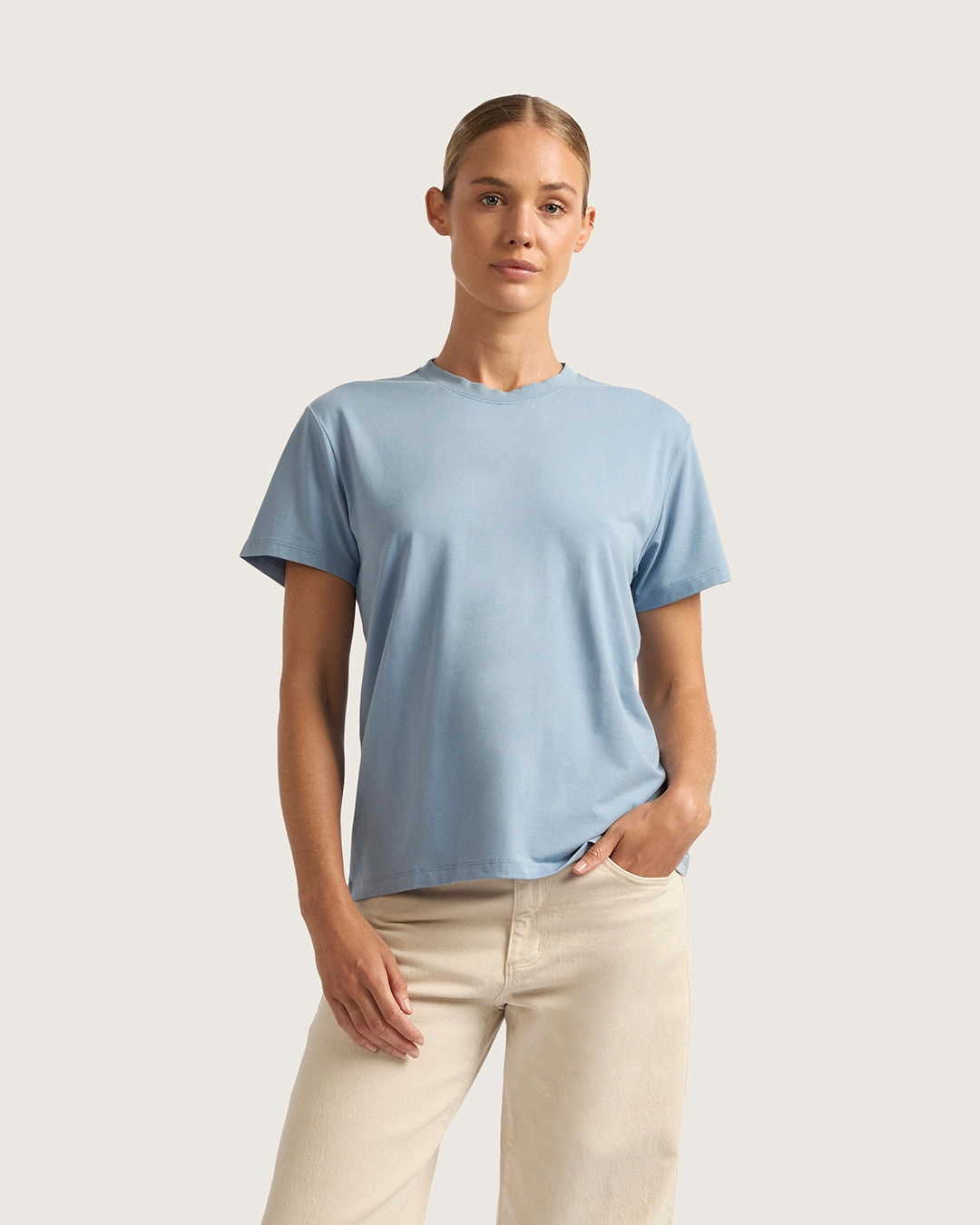 Women's Classic Crew Neck T-Shirt - Sky Blue HiddenZipperClosure MoistureControl Lining