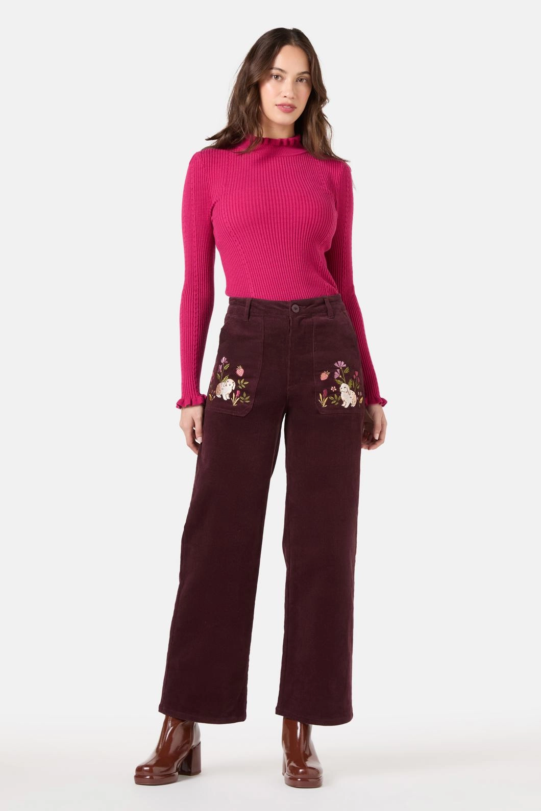 Rabbit Embroidered Cord Jean Fit Essential High Quality Bold Look Summer Vibes