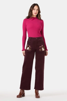 Rabbit Embroidered Cord Jean Relaxed Waistband