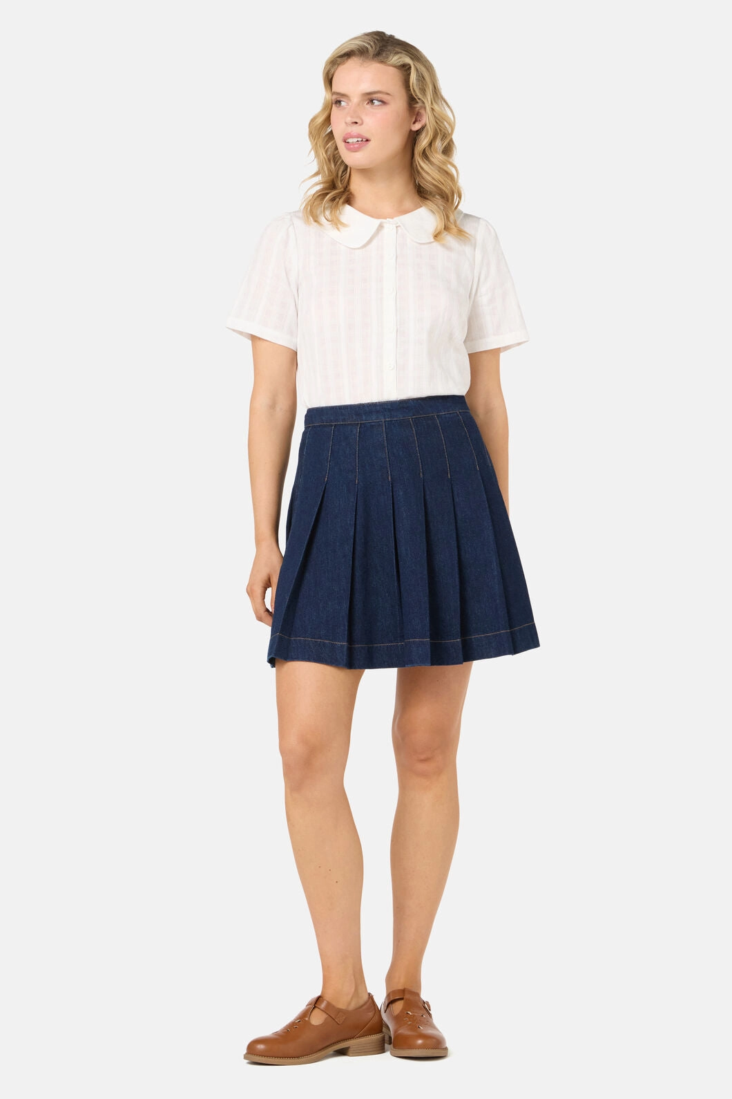 Bold Finish Rae Pleated Denim Mini Skirt