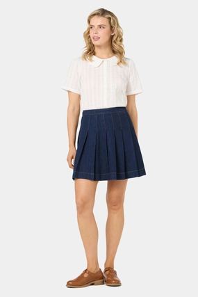 Maternity Friendly Polished Touch Rae Pleated Denim Mini Skirt
