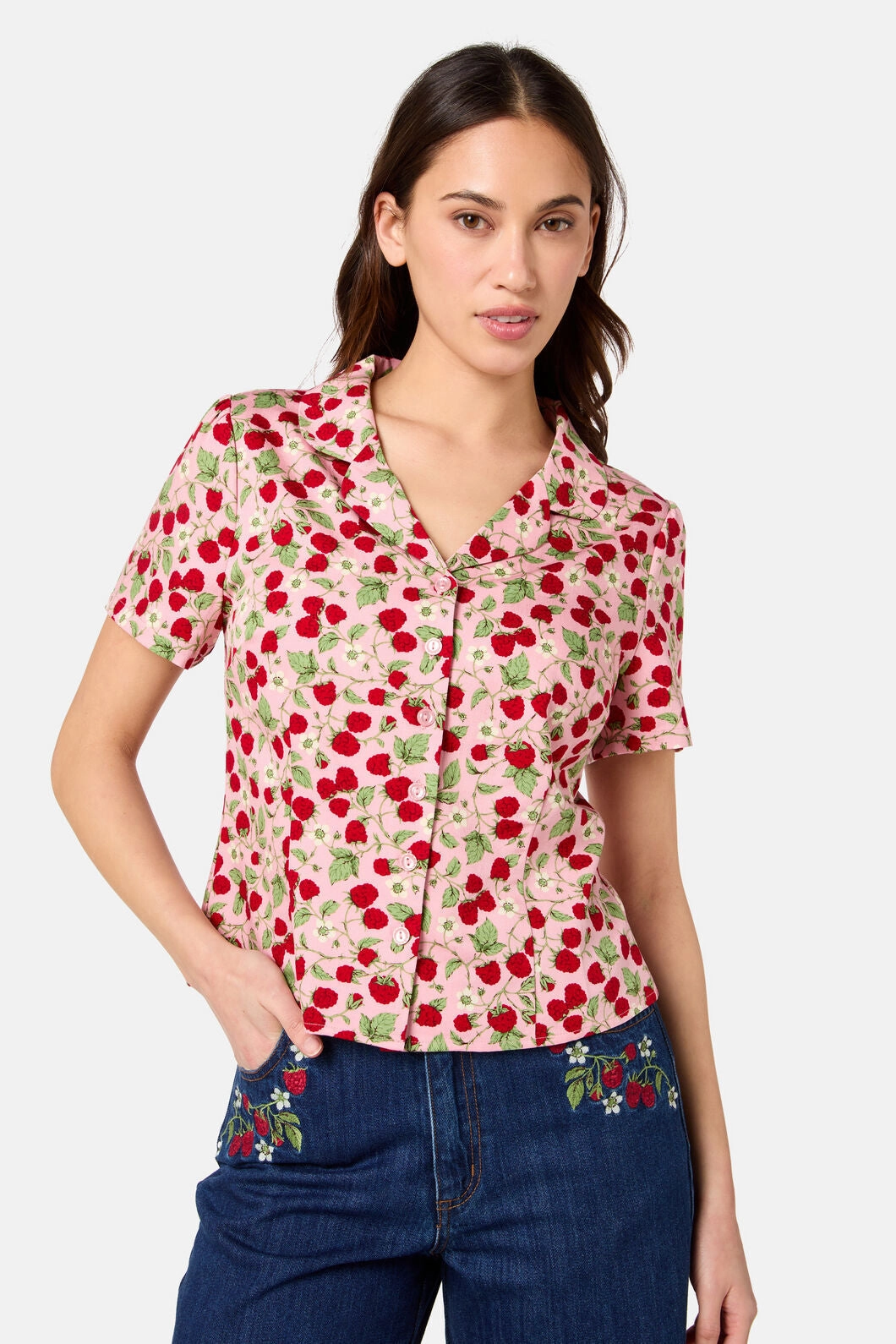 OdorResistant Treatment BoxyCrop Raspberry Short Sleeve Blouse