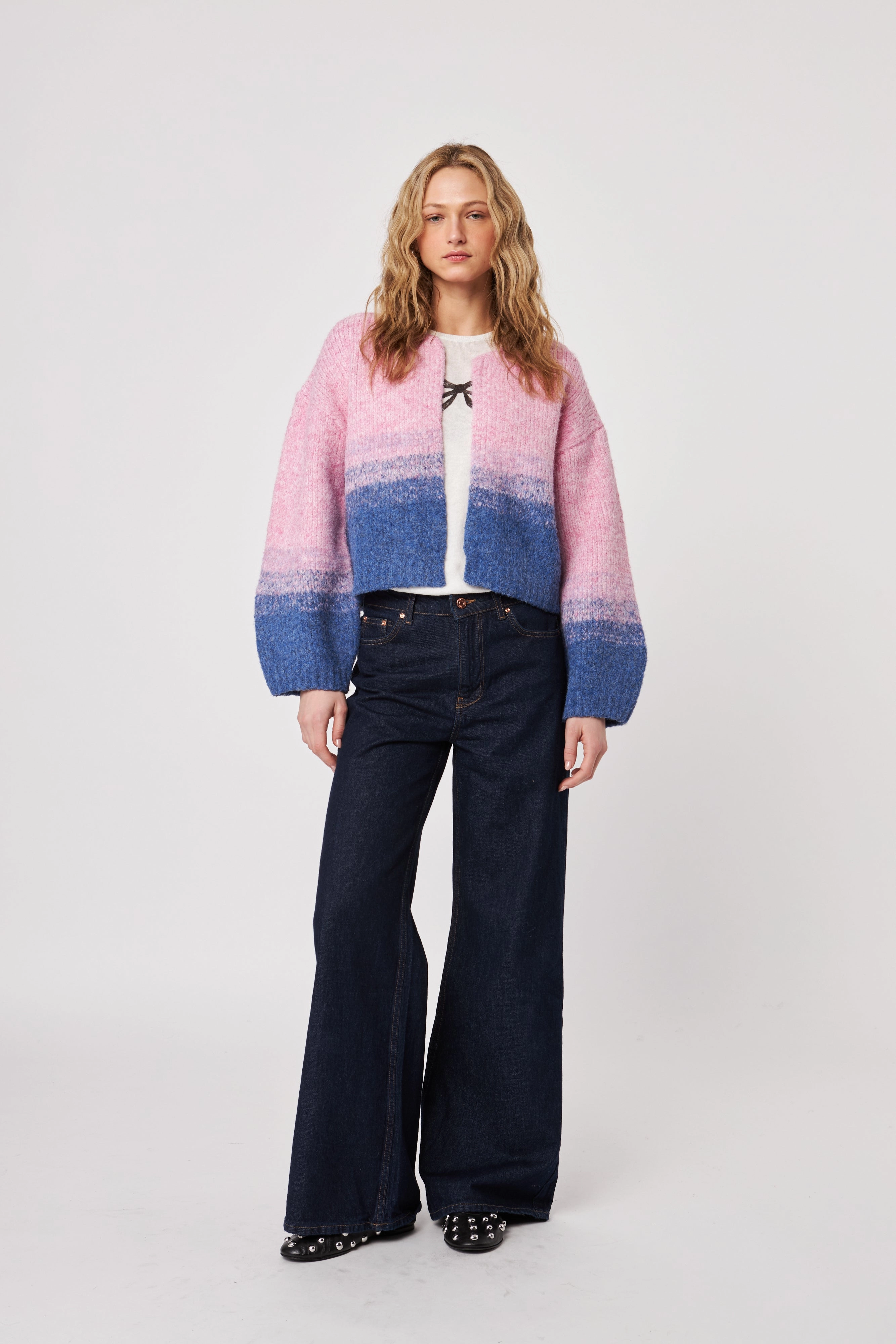 REECE GRADATED COLOUR BLOCK OPEN CARDIGAN Wave Core