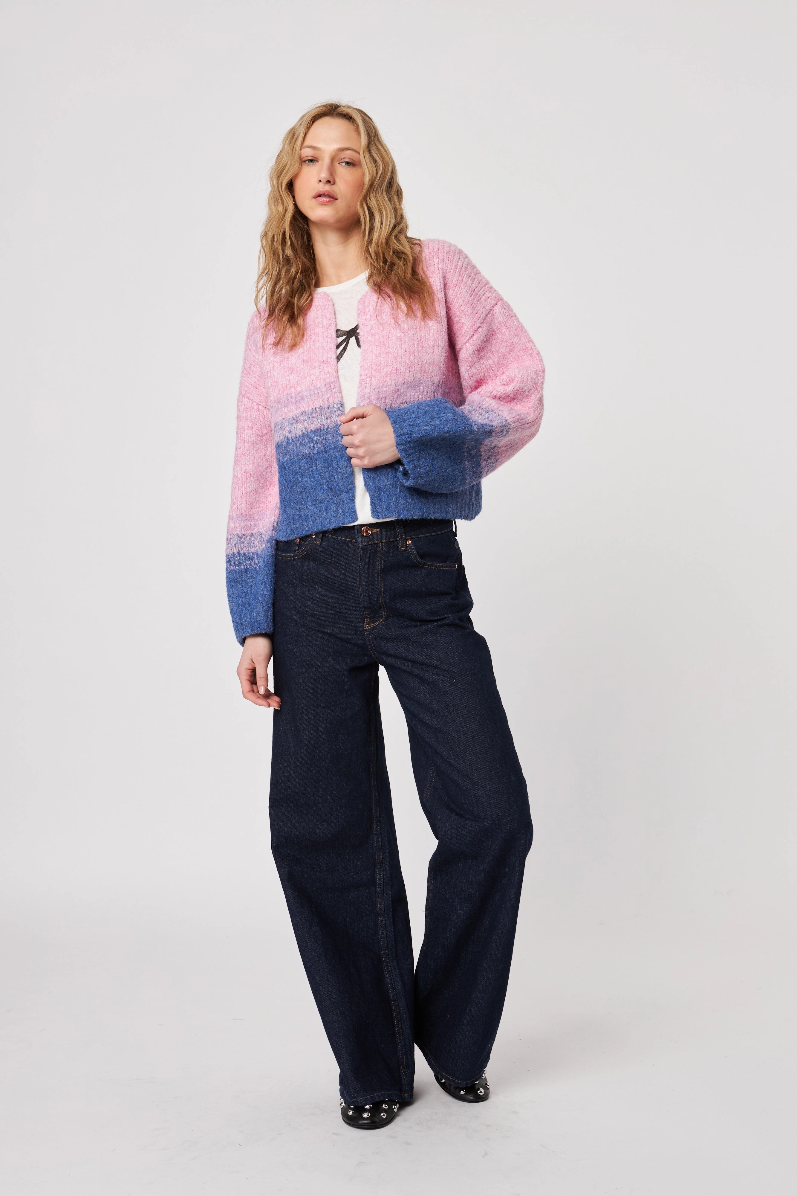 REECE GRADATED COLOUR BLOCK OPEN CARDIGAN Trendy Cut Global Glow