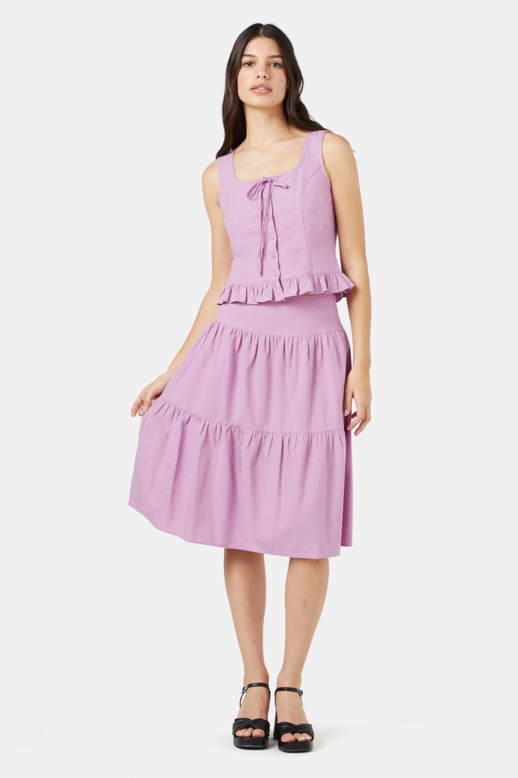 Striped Design Adjustable Hem Leisel Skirt