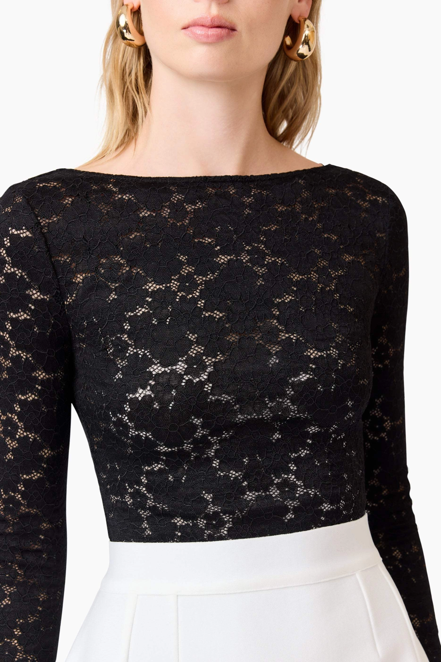 Fringe-Detail CURAAE Kira Stretch Lace Top In Black