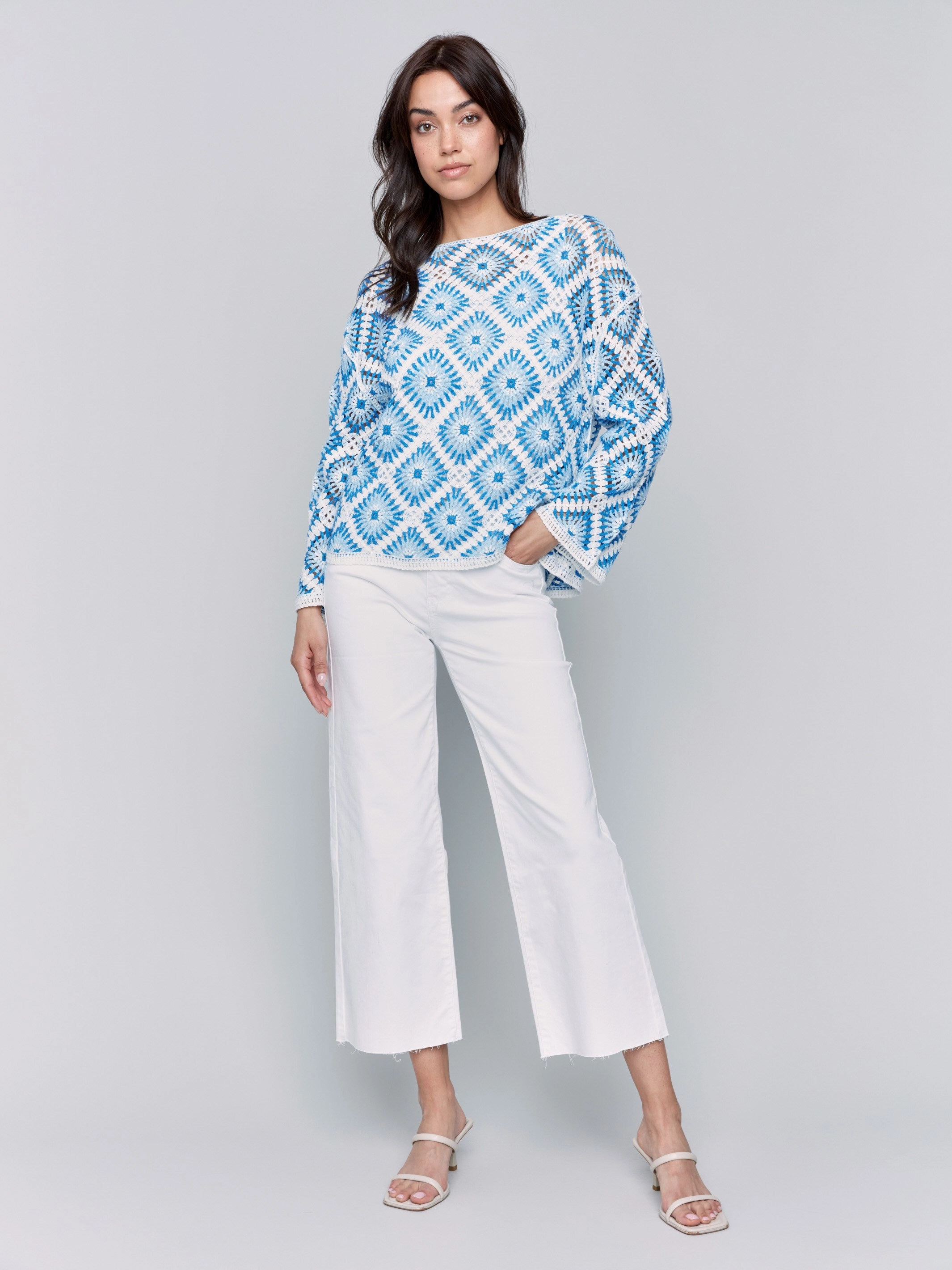 Cotton Blend Crochet Top - Coastal Neutral Shade Matte Finish