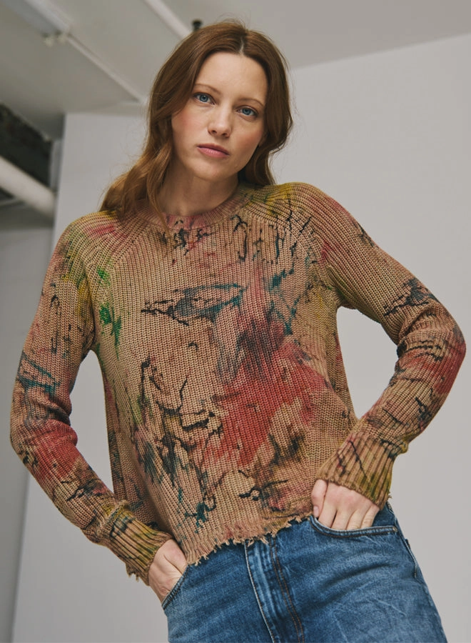 SPLATTER PRINT SCALLOP SWEATER PreShrunkFabric Casual Pants