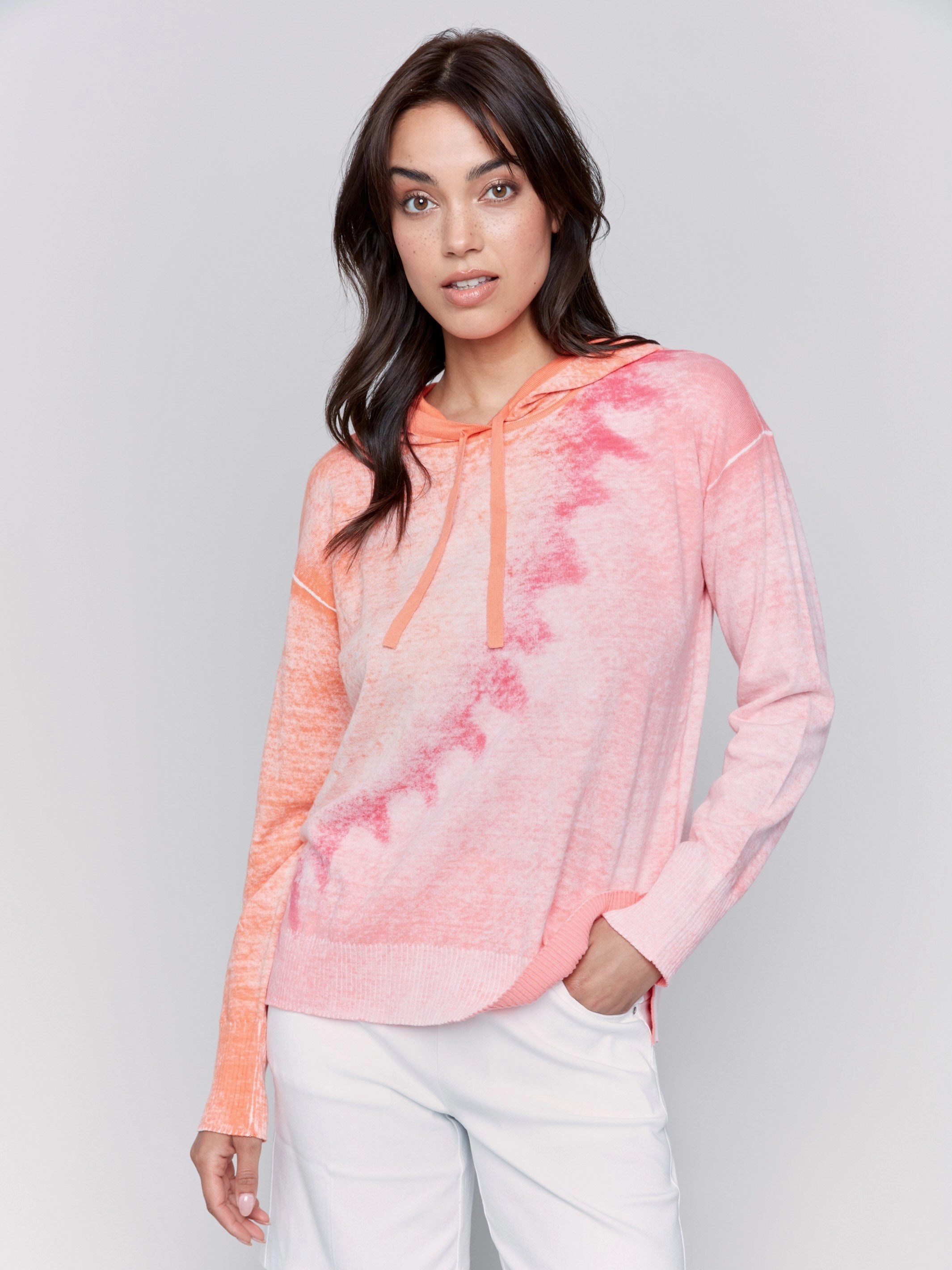 Reverse Print Hoodie Sweater - Papaya Cozy Warm Layer Flatlock stitching