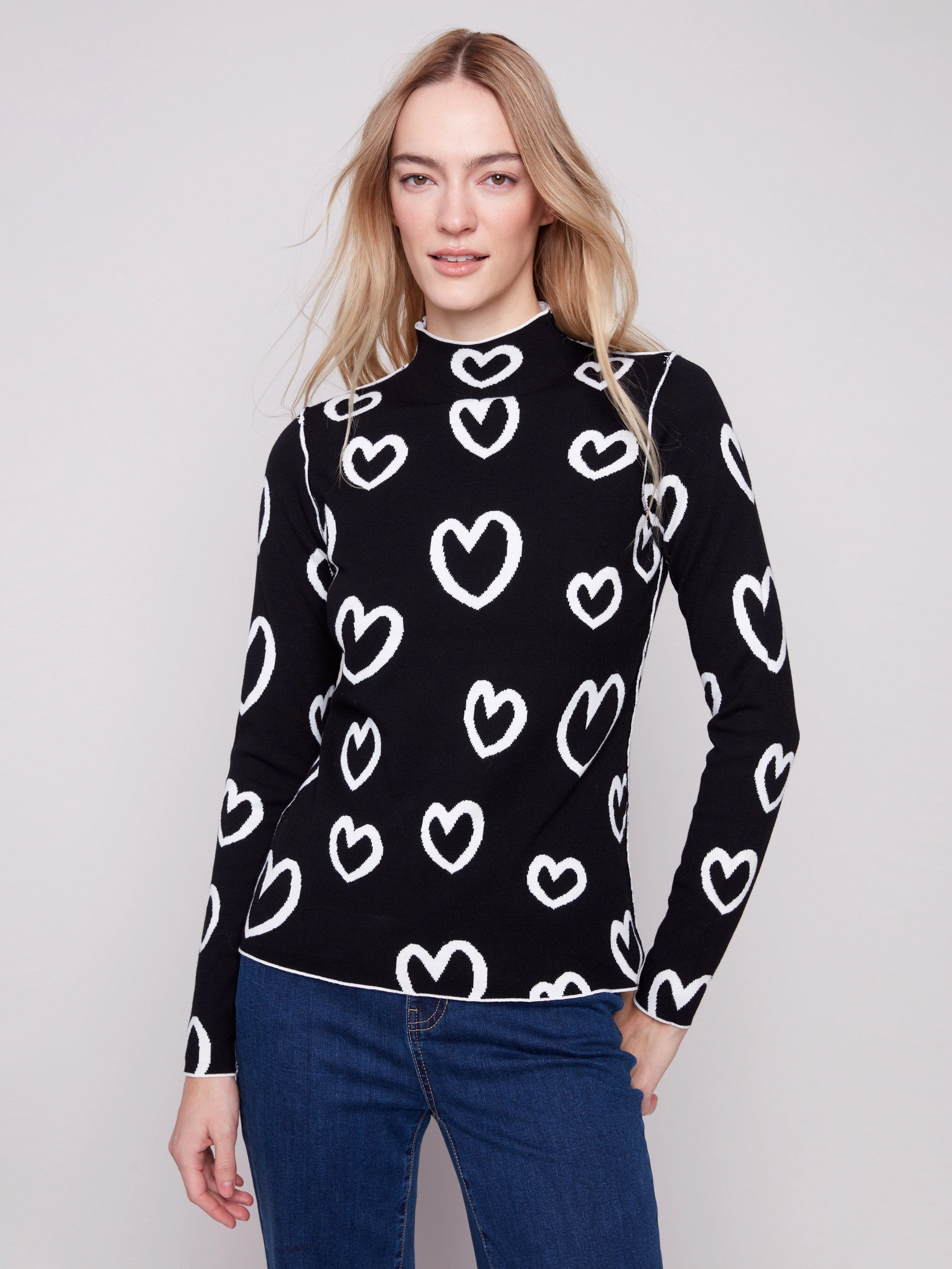 Reversible Mock Neck Sweater - Hearts Ceremony