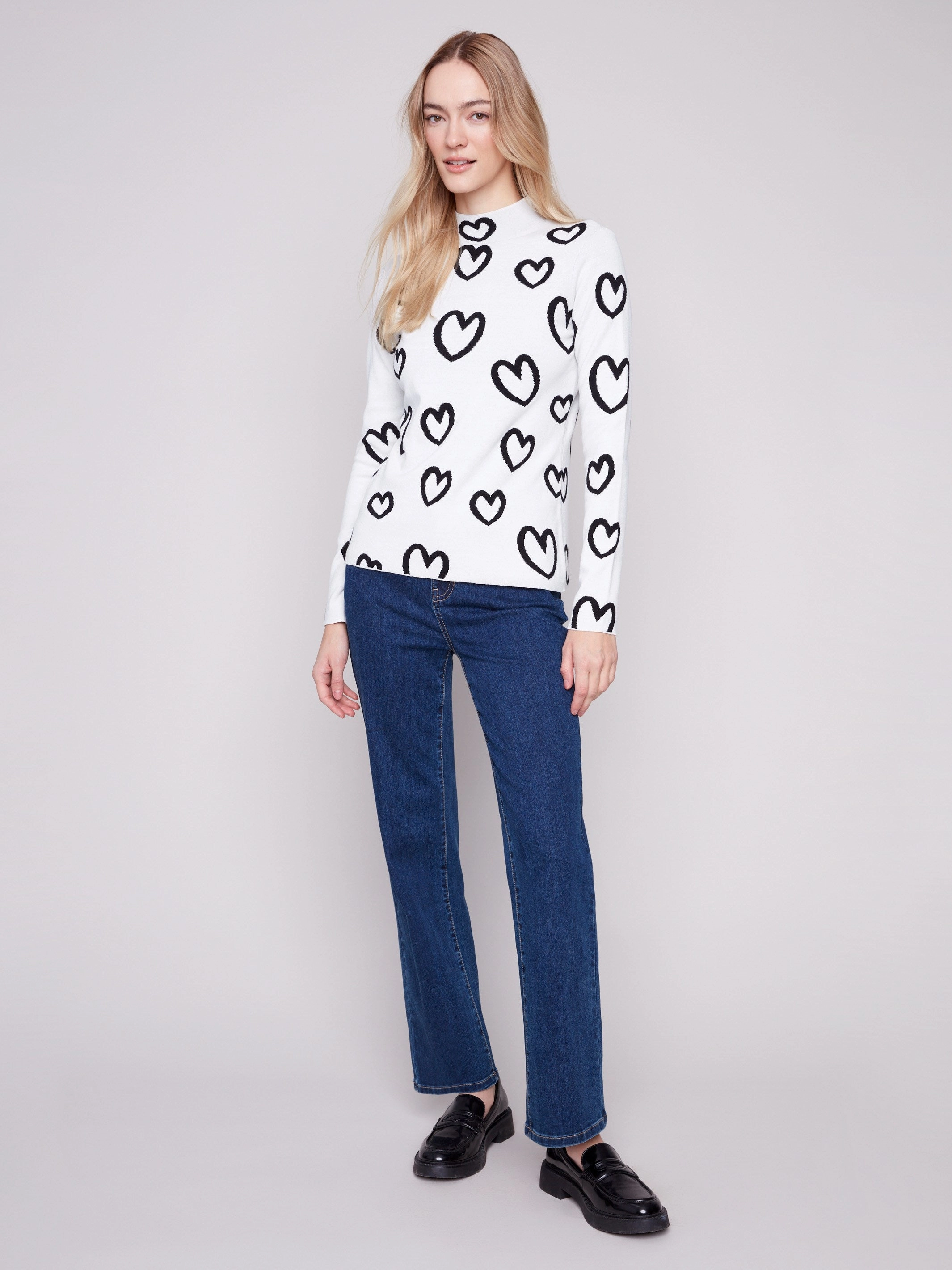 Middle - aged Fashionable Reversible Mock Neck Sweater - Hearts