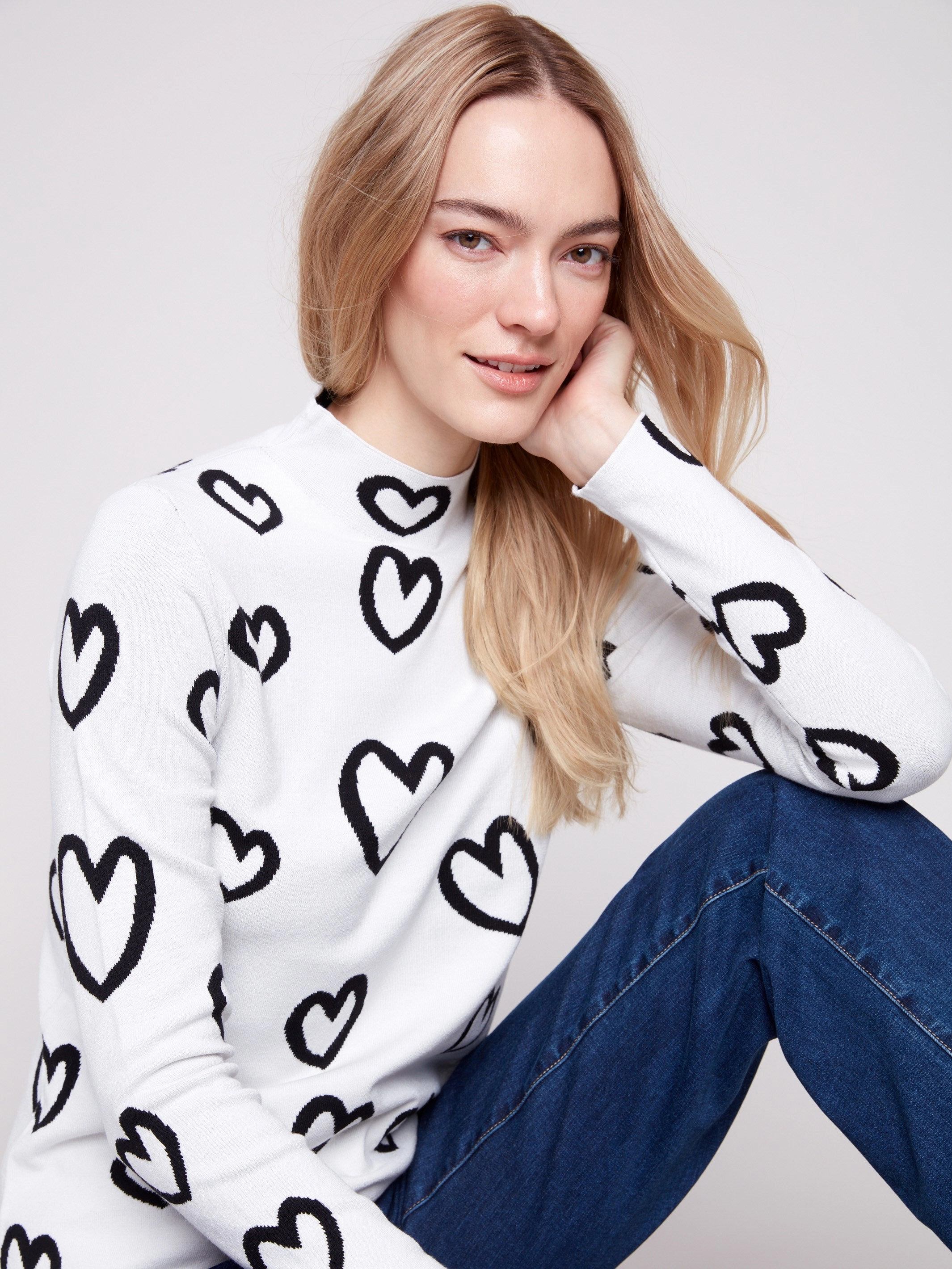 Reversible Mock Neck Sweater - Hearts Comfy Work - wear