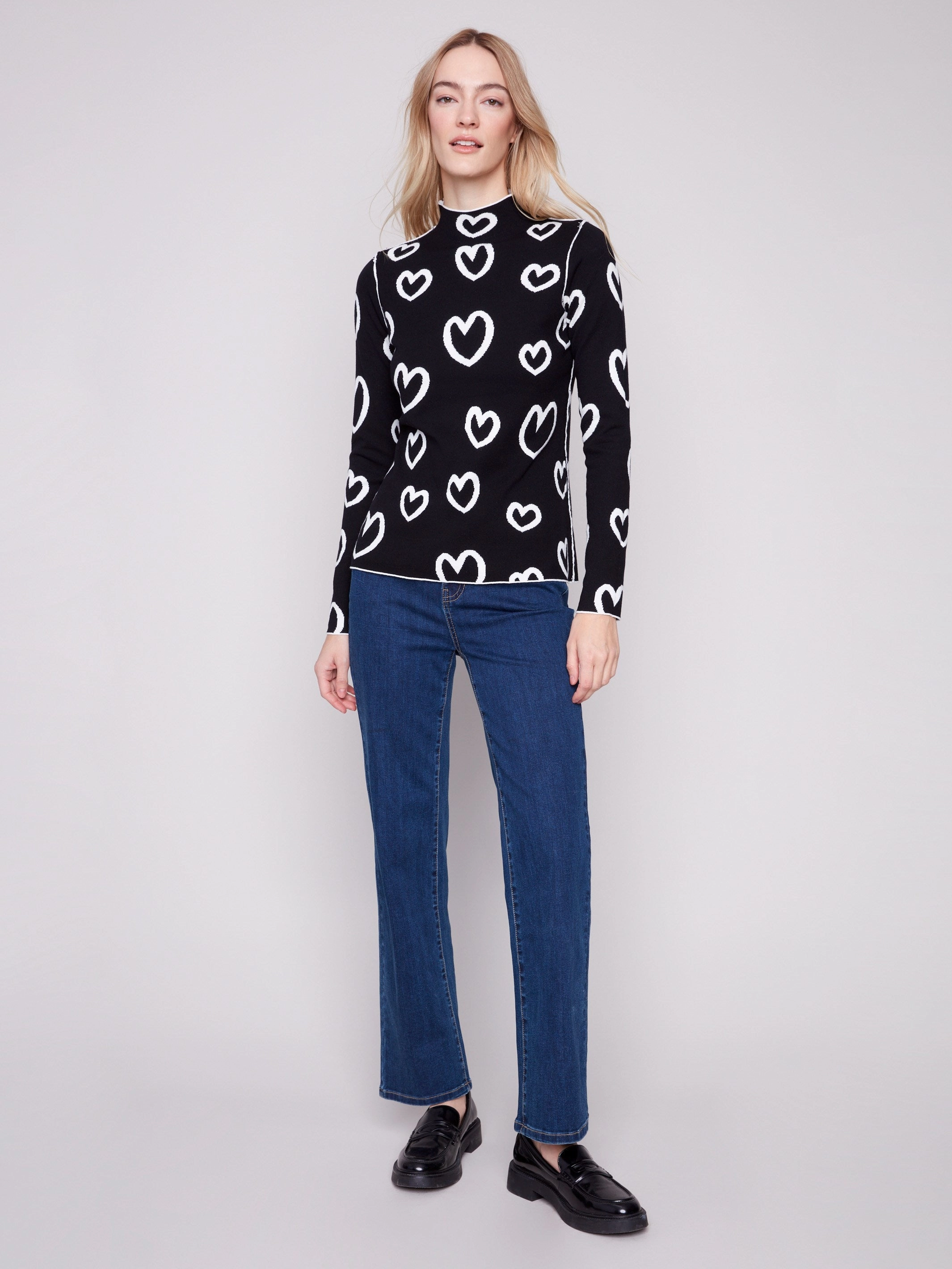Reversible Mock Neck Sweater - Hearts Soft color