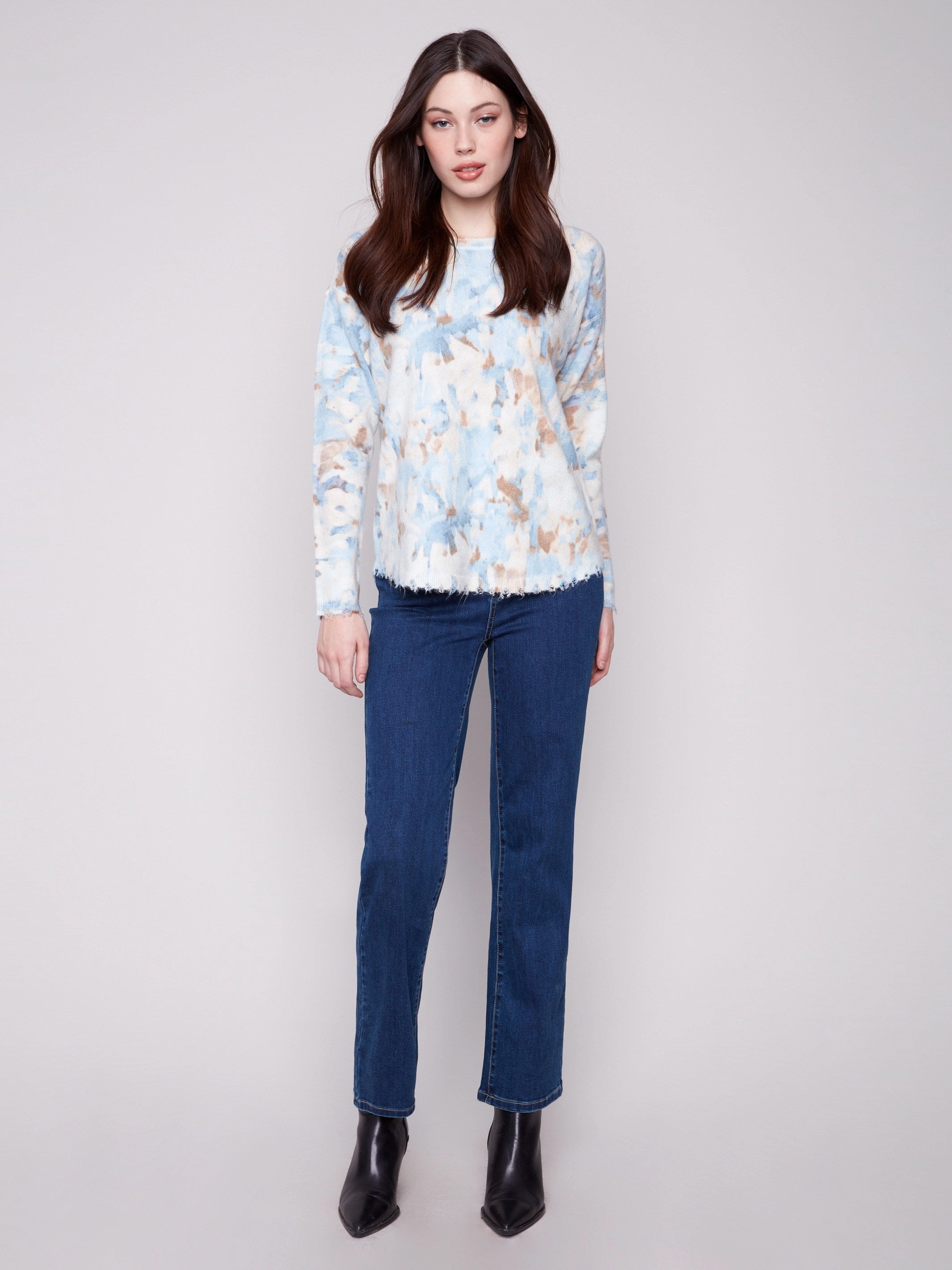 Reversible Printed Plush Sweater With Frayed Edges - Vapor Eco Certified Manufacturing