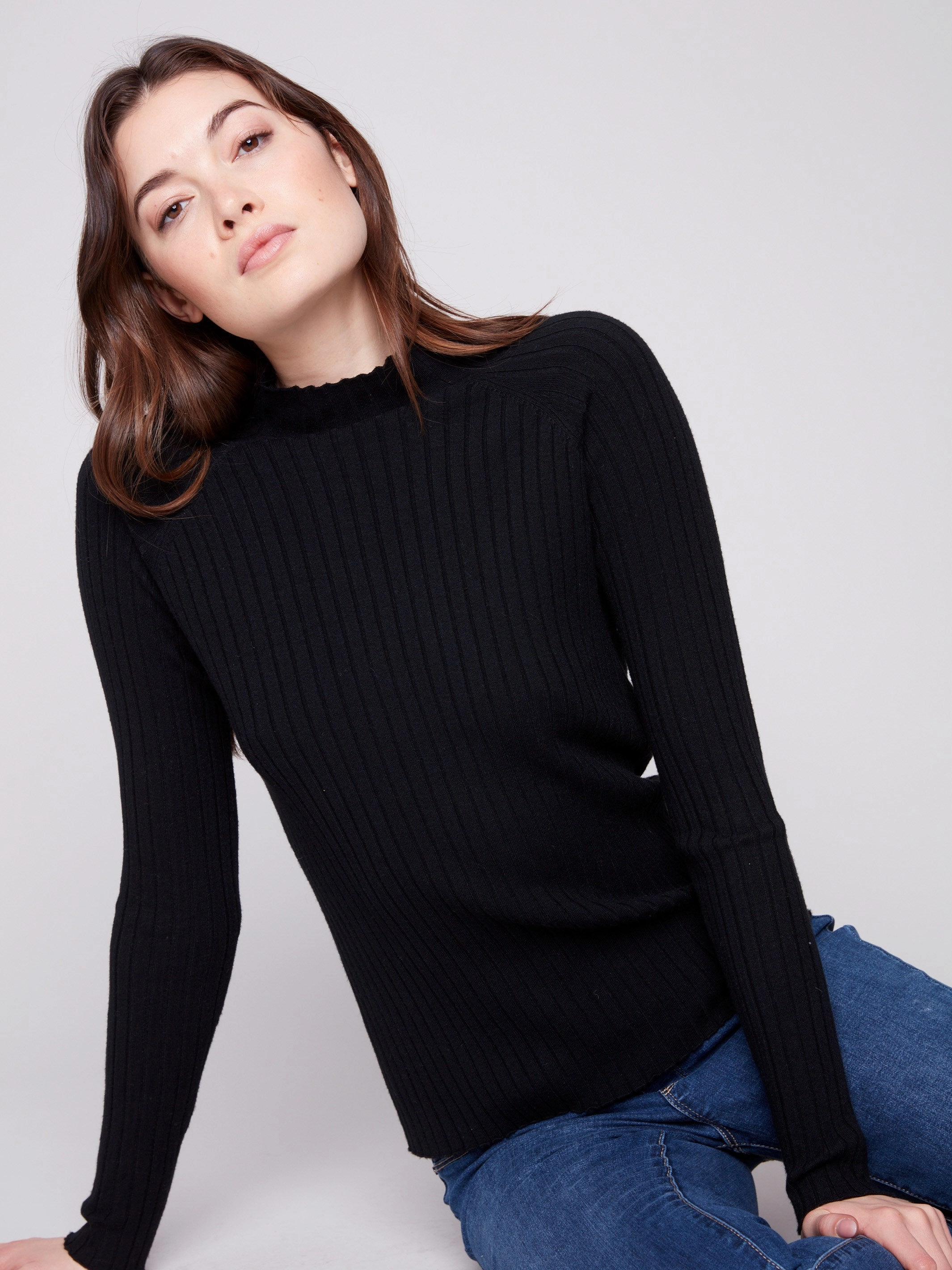 Ribbed Knit Mock Neck Sweater - Black toddlers' Dairy