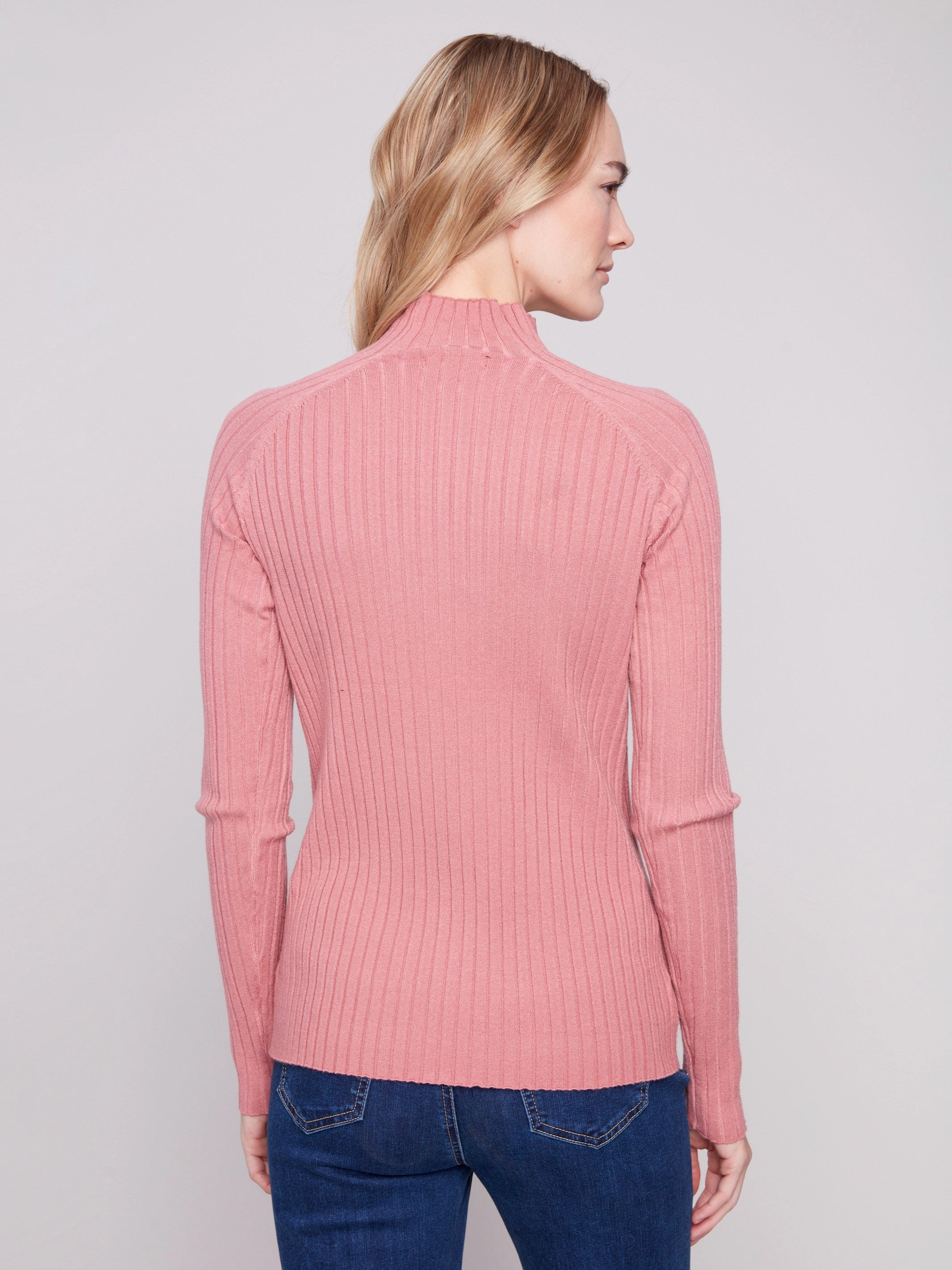 Actress Fire resistant Ribbed Knit Mock Neck Sweater - Primrose