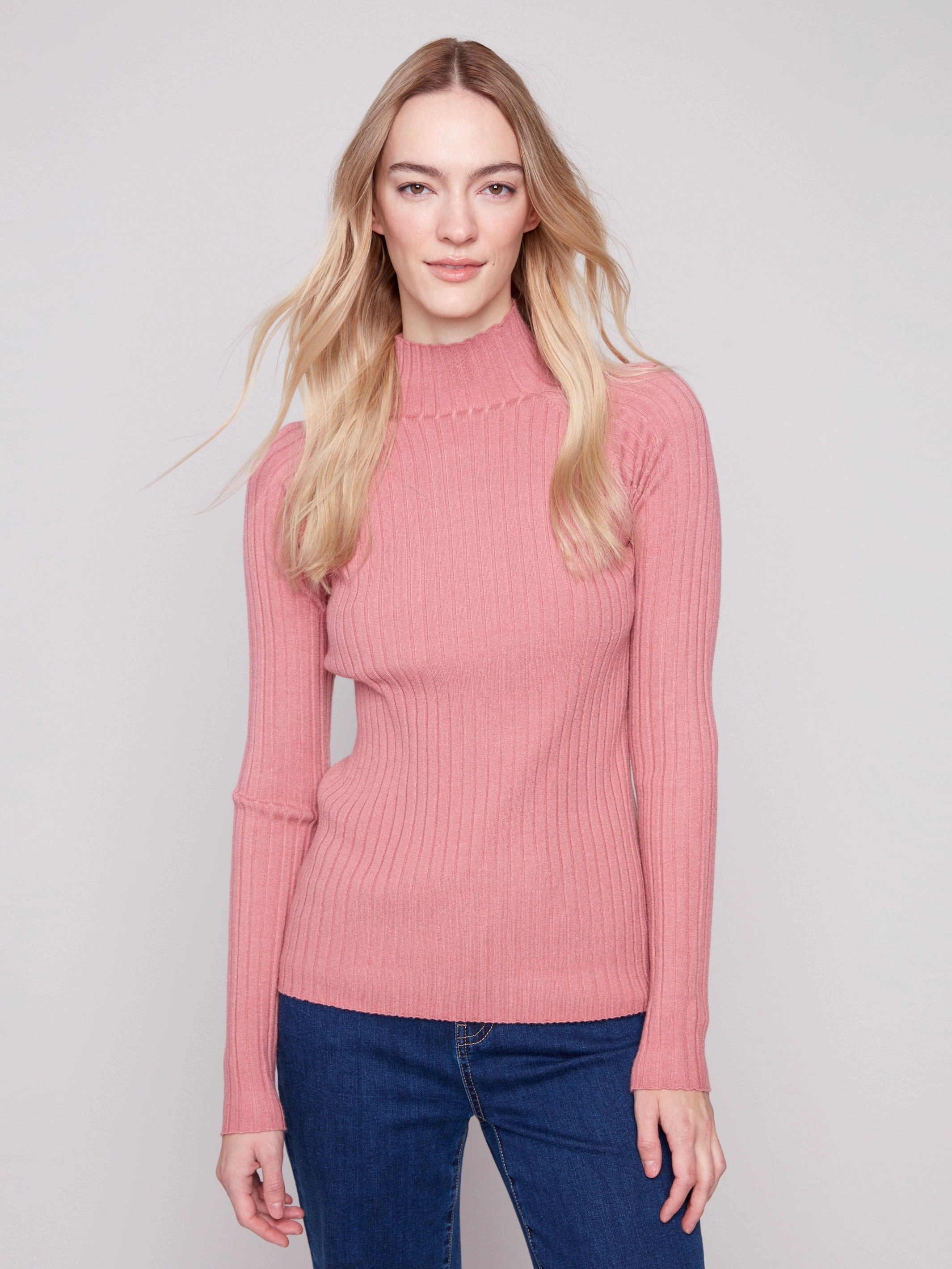 Ribbed Knit Mock Neck Sweater - Primrose Popular Choice
