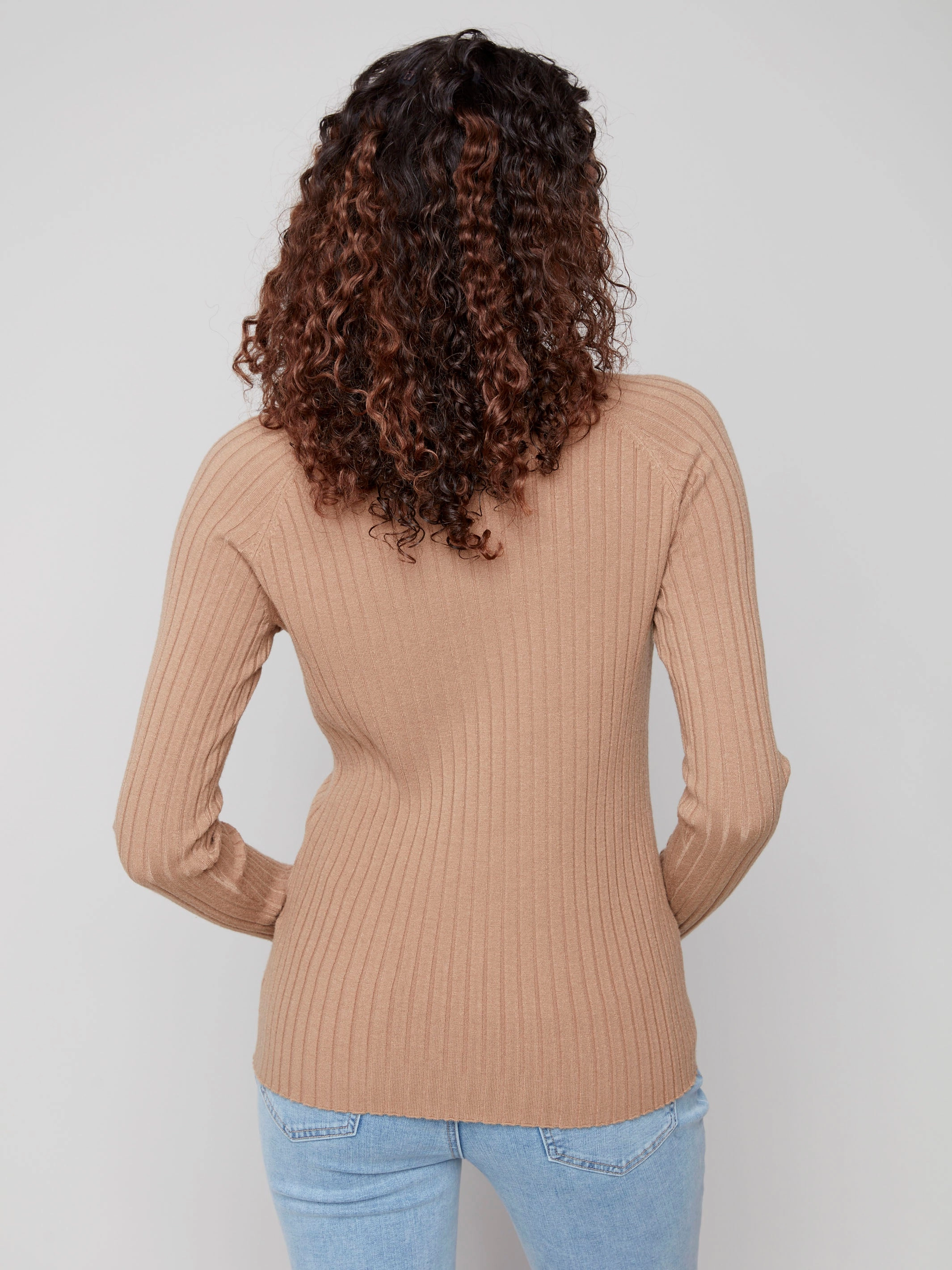 Present Ribbed Knit Mock Neck Sweater - Truffle