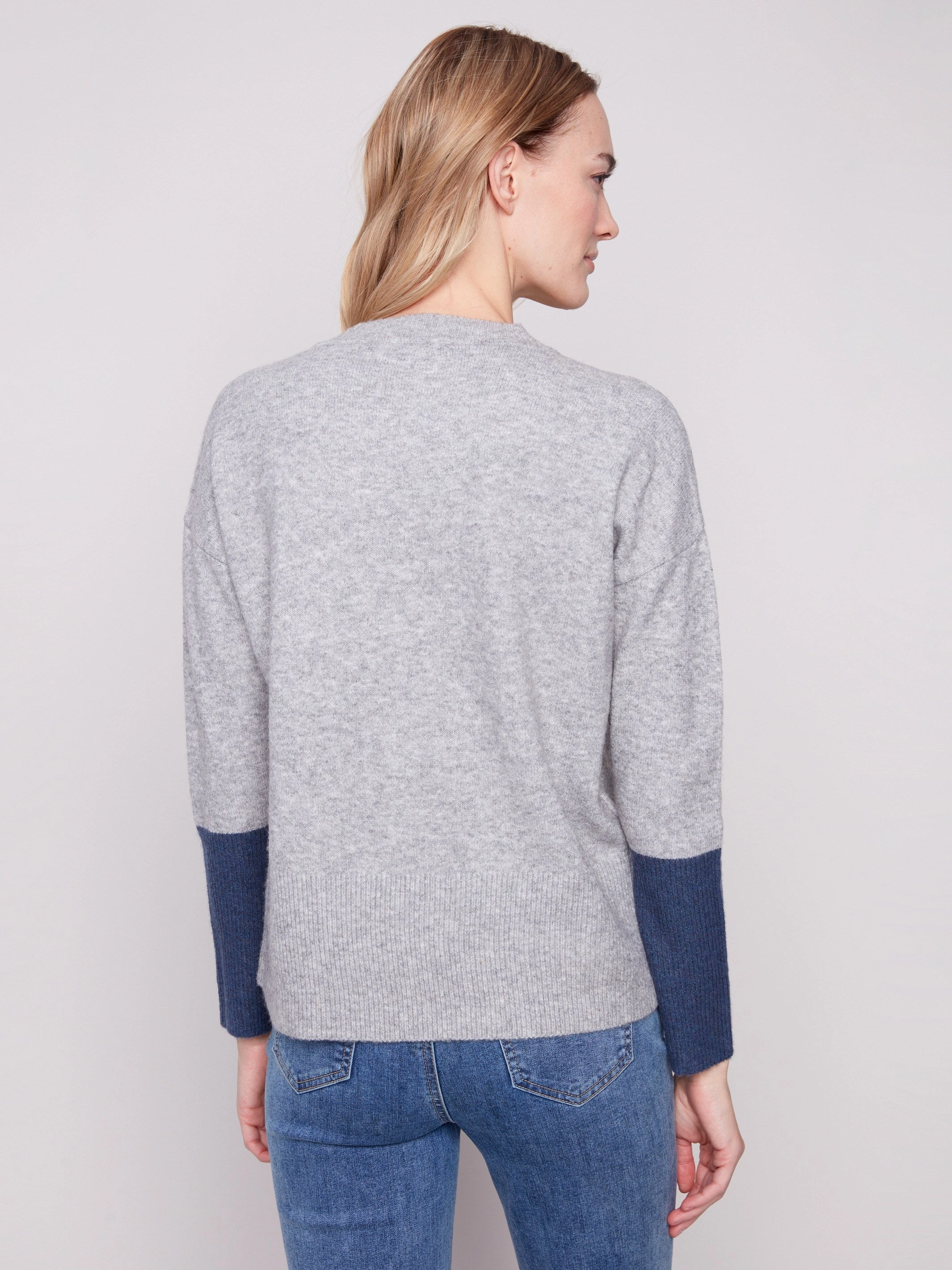 Fashionable Trend Conditioner Crew Neck Sweater With Contrast Details - Heather Grey