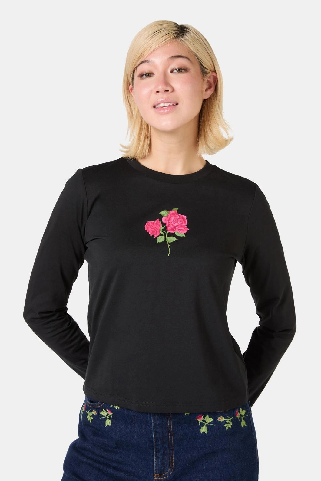 Rose Long Sleeve Printed Tee AntiStatic Coating