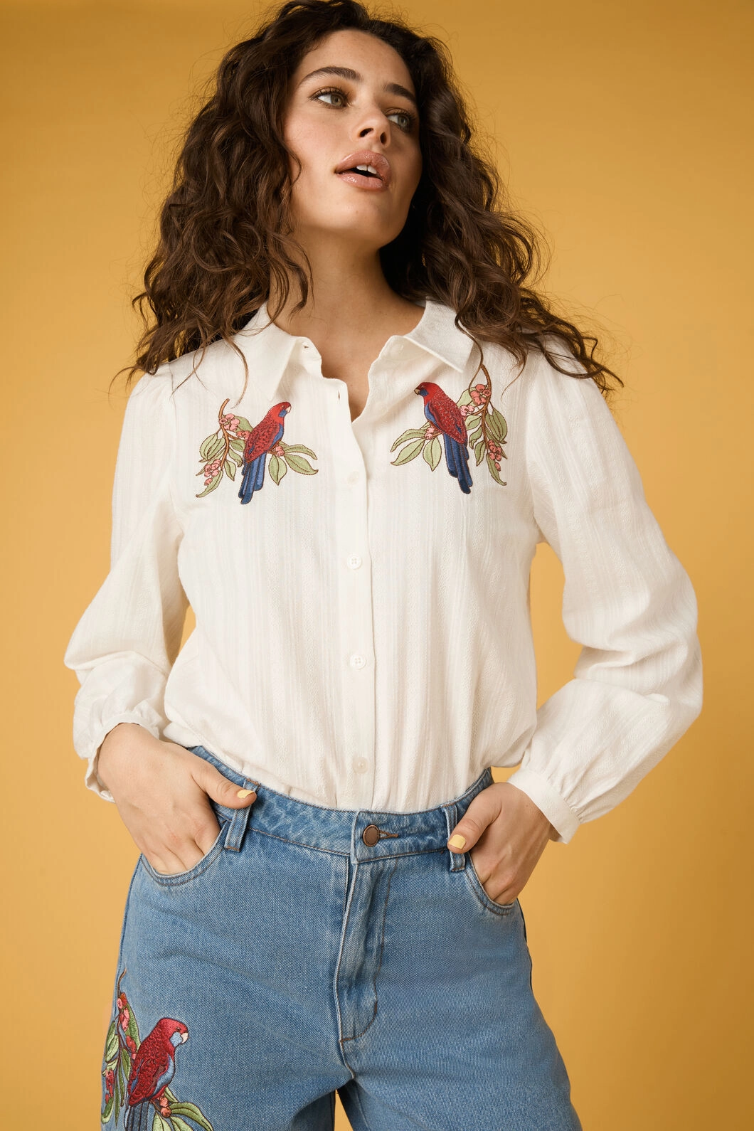 Rosella Embroidered Shirt WrinkleFree Weaving