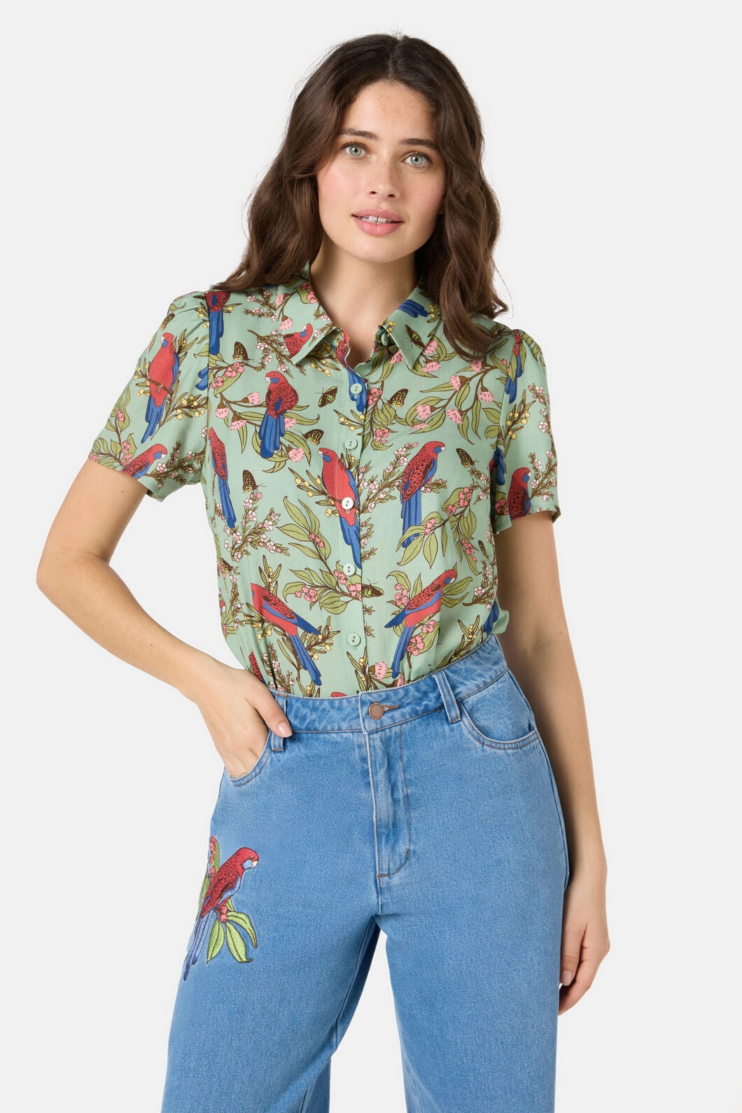 Compact Stitching TwoToneEffect Rosella Short Sleeve Blouse