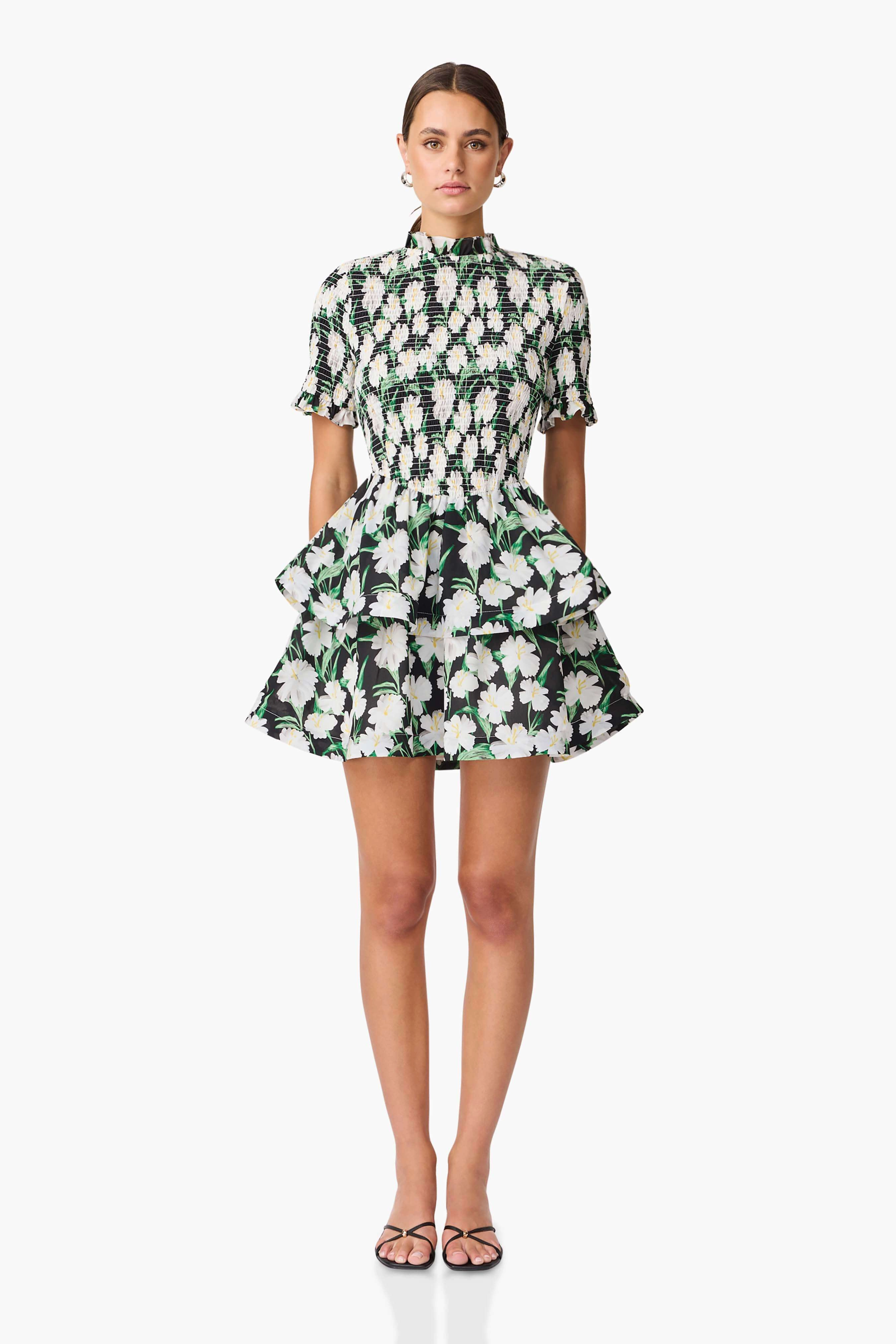 Rosey Short Sleeve Mini Dress in Black Floral Cozy and Comfortable Sharp Mood