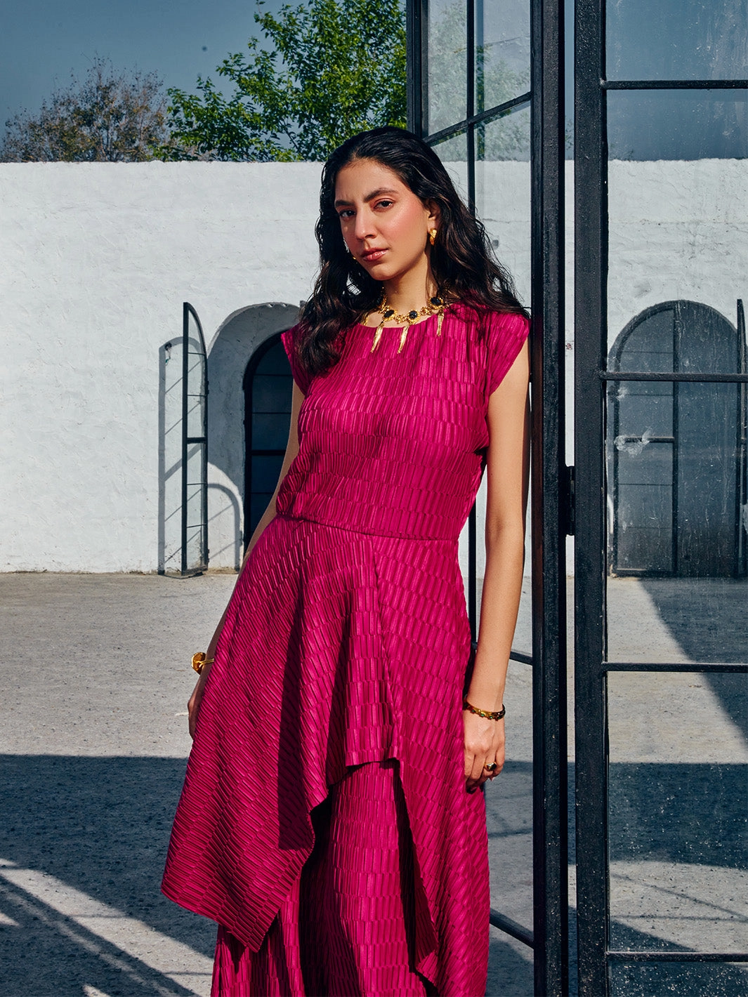 Silk Flow Rosso Pleated Top