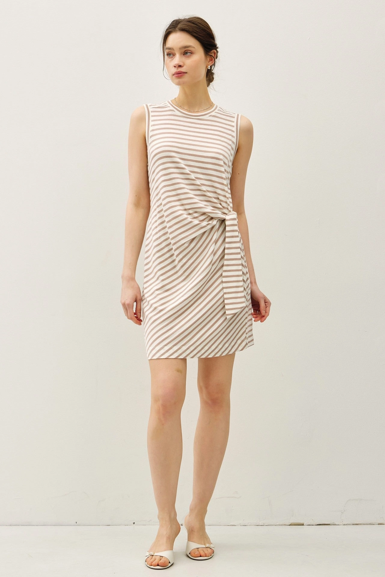HypoallergenicFiber LINEN BLEND STRIPED SIDE TIE DRESS