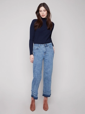 Active Days Flare Leg Jeans With Fringed Hem - Medium Blue