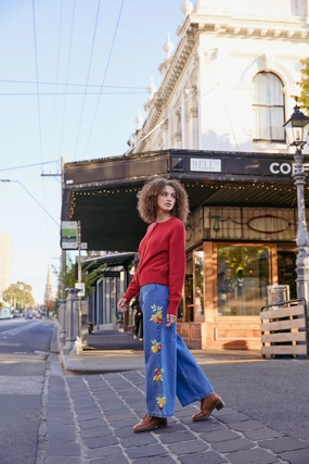 Premium Look Fruit Embroidered Denim Jean