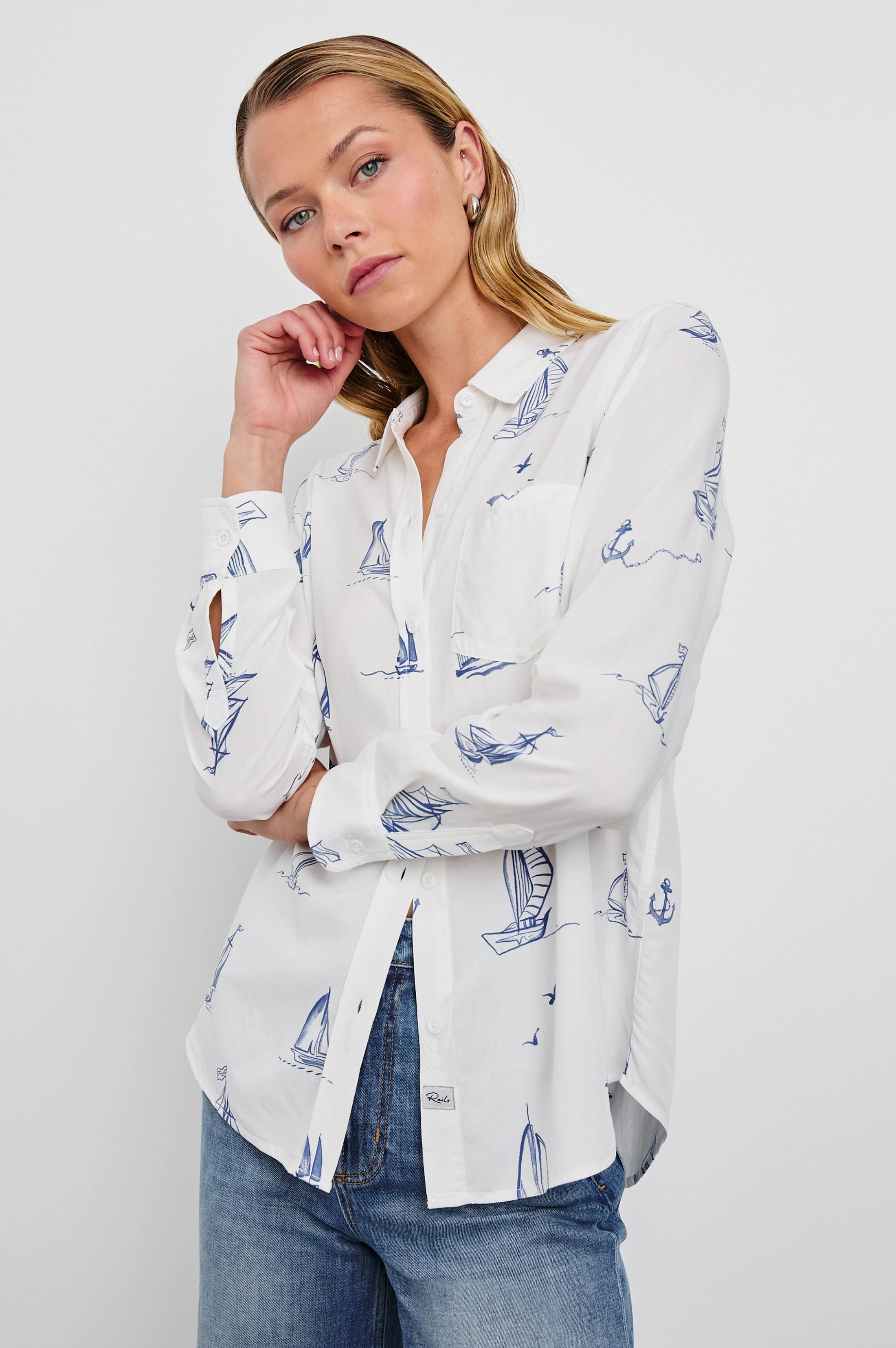 KATHRYN SAILBOATS LONG SLEEVE SHIRT Elegant Skirt