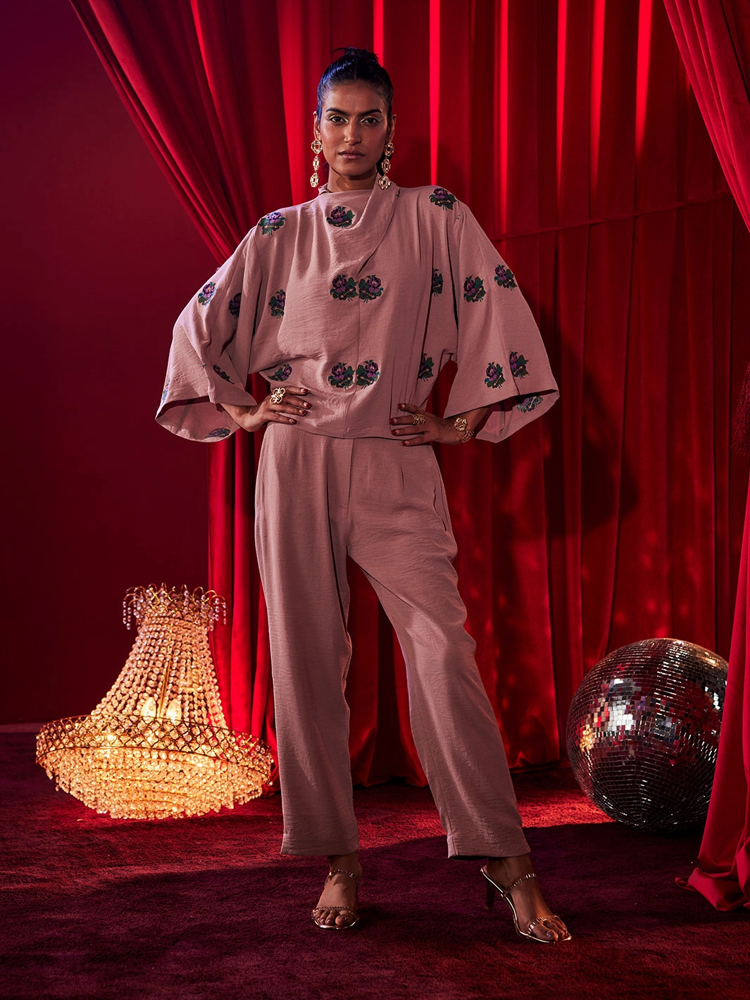 Diadem Floral Cross Stich Co-ord Set Romantic dinner wear Simple Texture